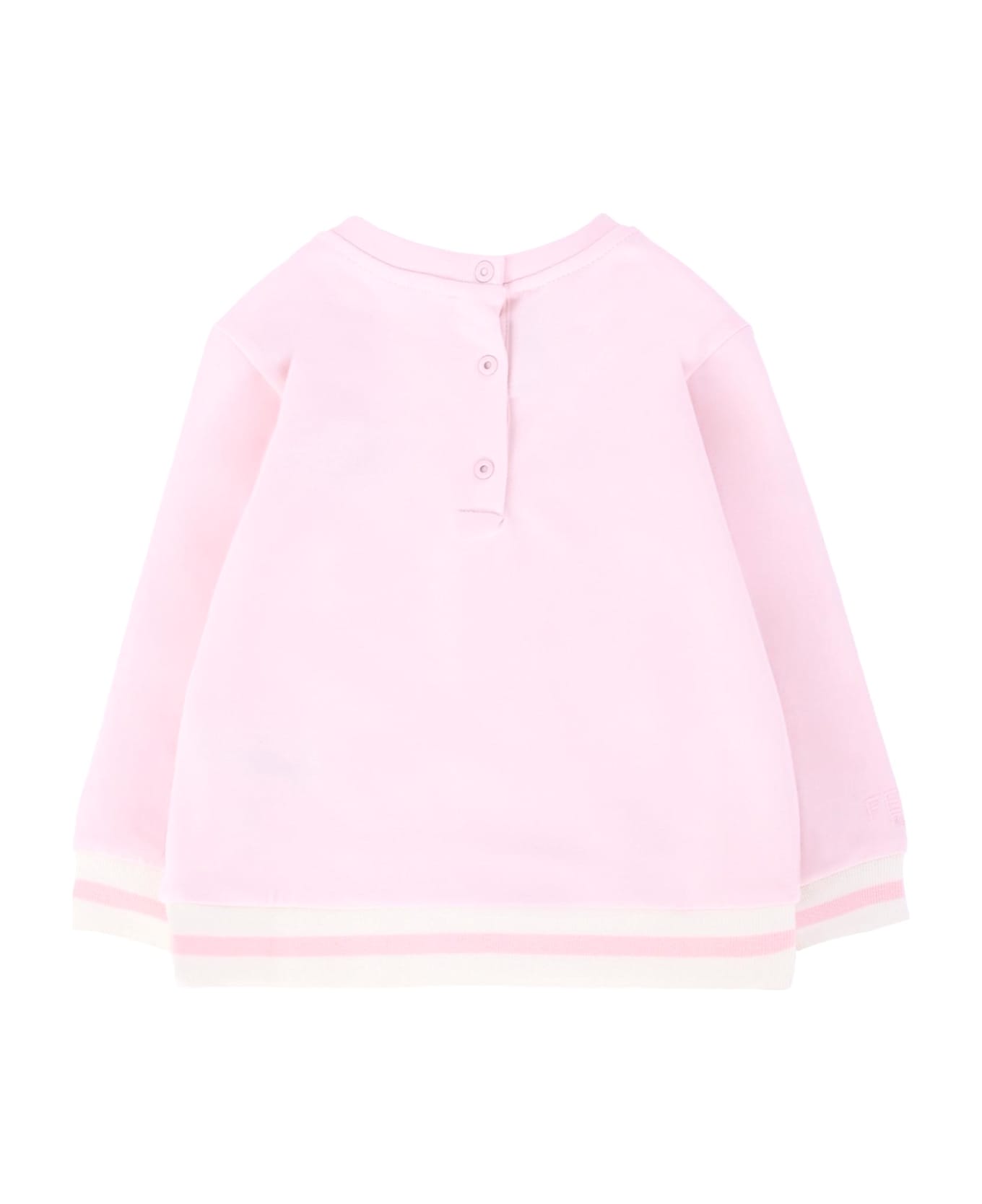 Fendi Pink Sweatshirt For Baby Girl With Teddy Bear - Pink