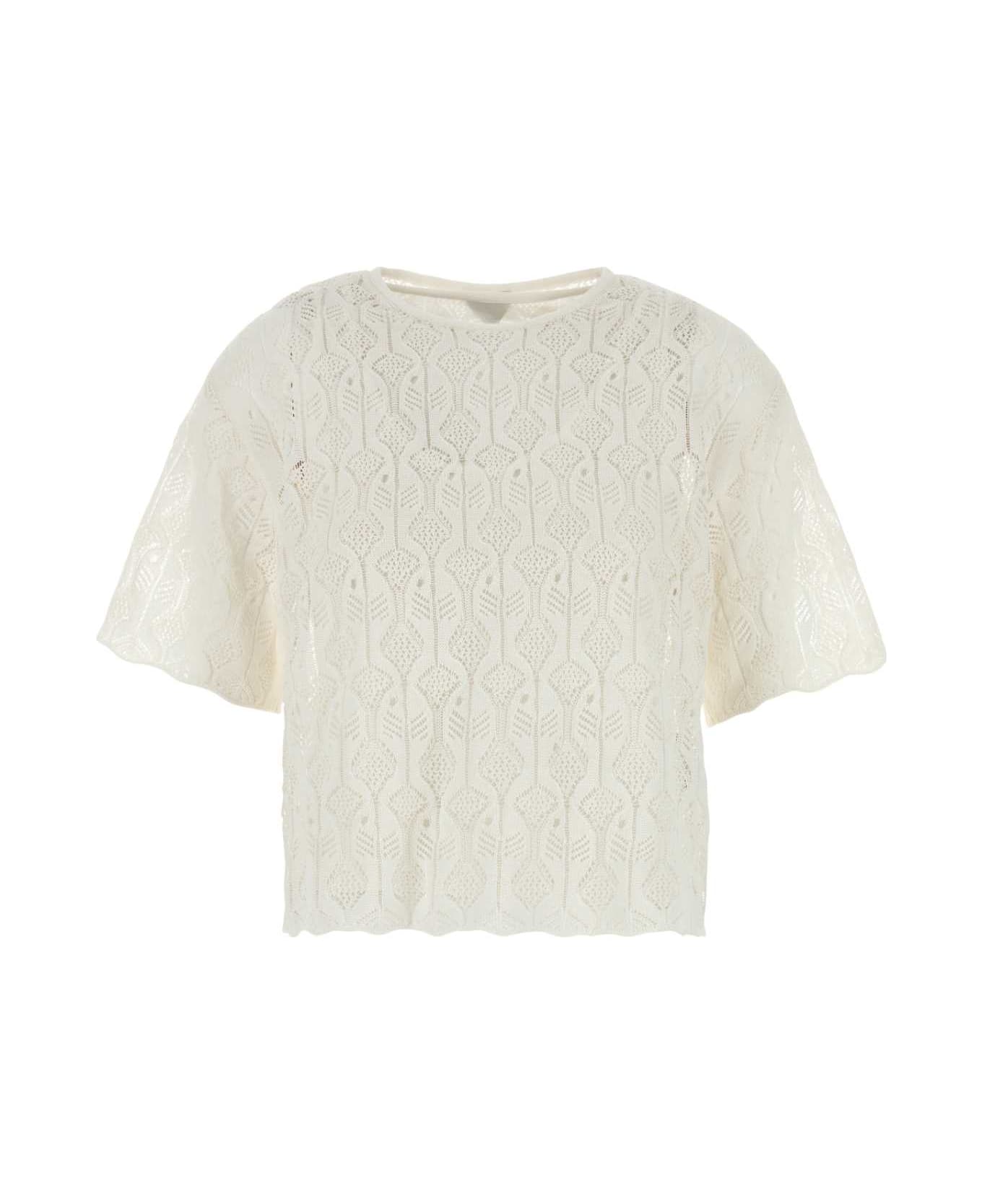 Bottega Veneta White Lace Fish Top - CHALK