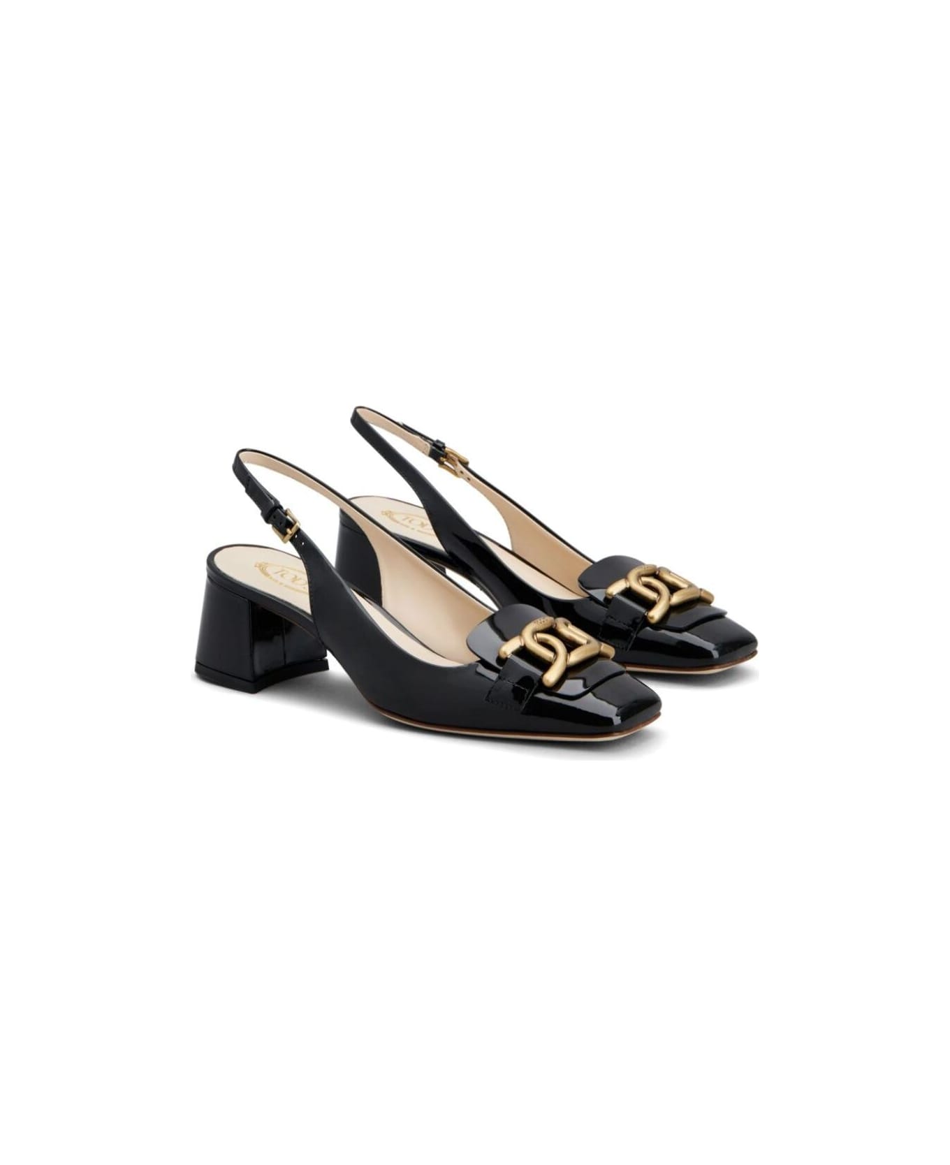 Tod's 'kate' Black Slingback Pumps With Chain Detail In Patent Leather Woiman - Black