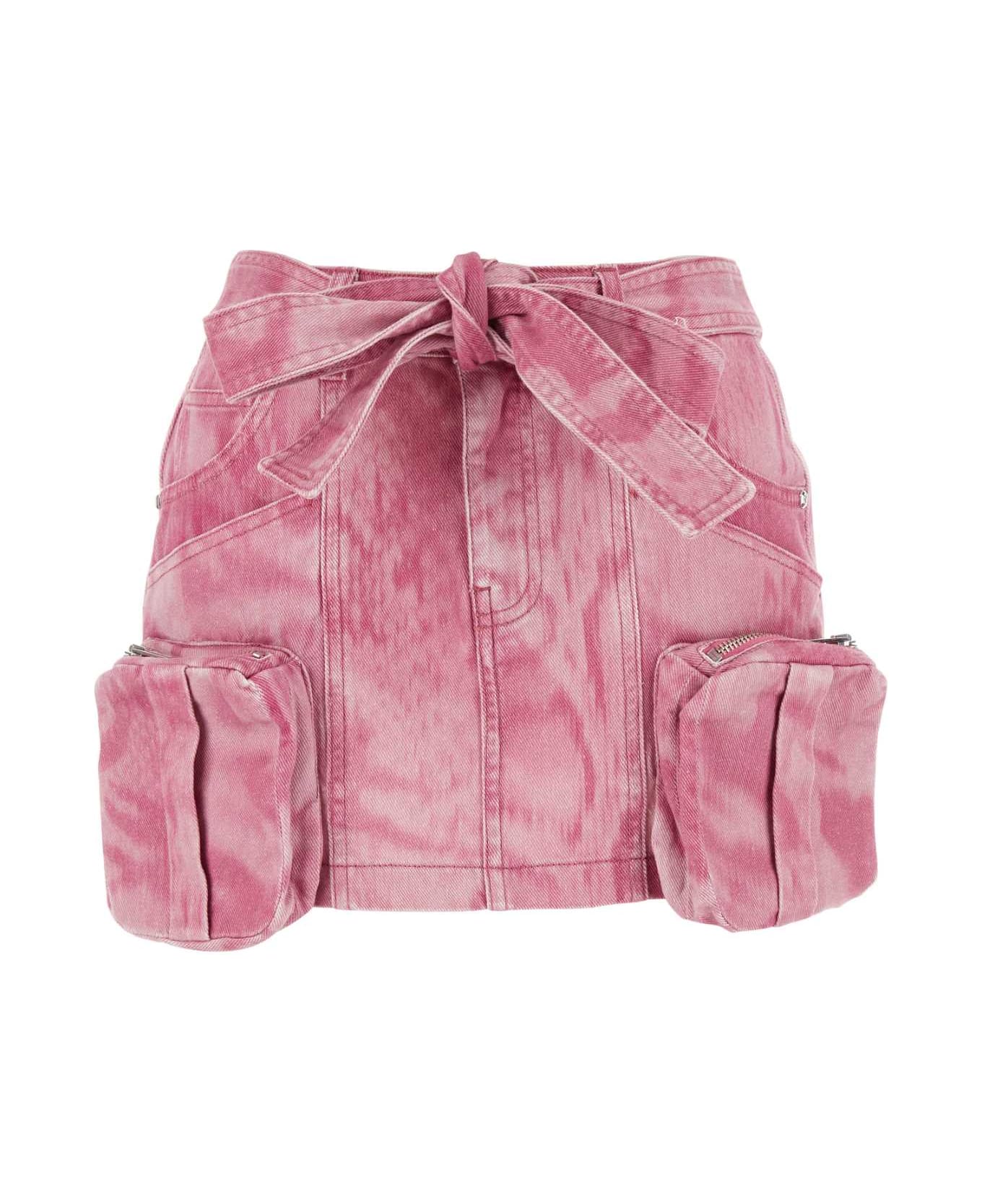 Blumarine Printed Stretch Denim Mini Skirt - ROSEWINEWILDROSE