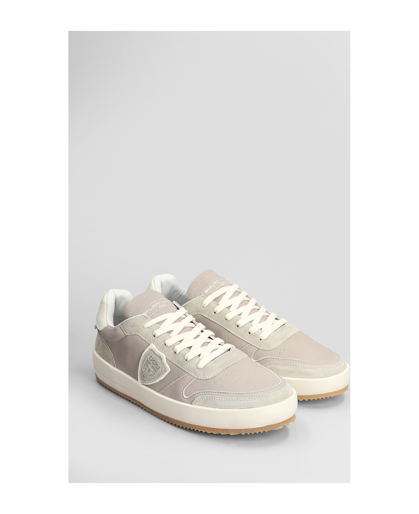 Philippe Model Nice Low Sneakers In Grey Suede And Leather - grey