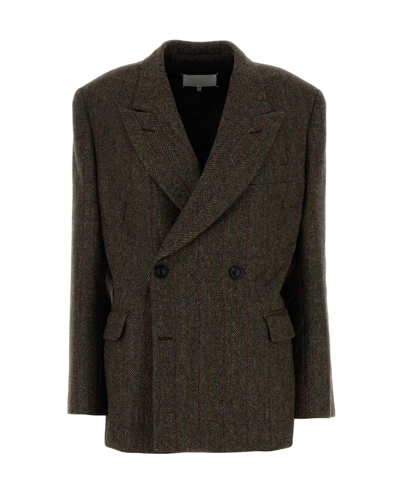 Maison Margiela Embroidered Wool Blazer - BROWN