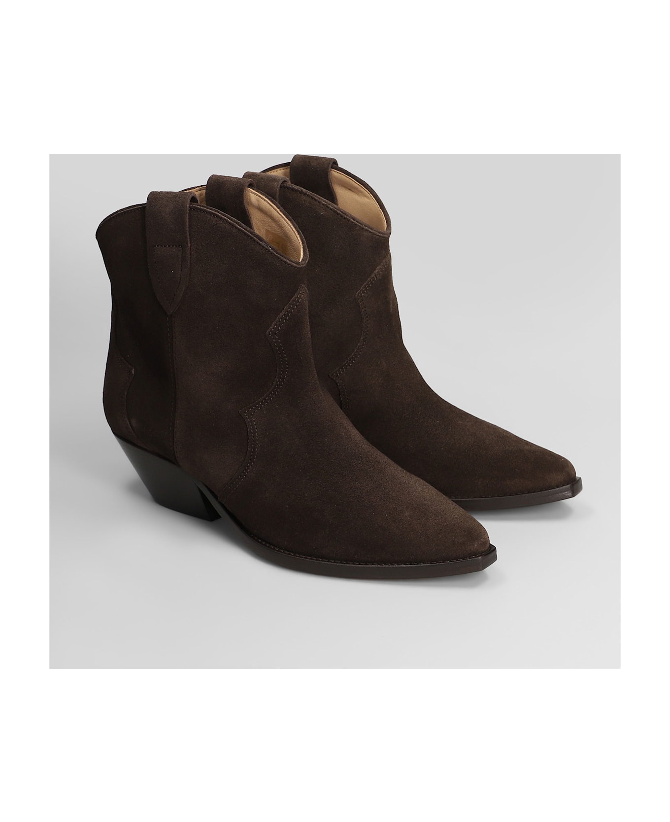 Isabel Marant Dewina Texan Ankle Boots In Brown Suede - CHOCOLATE