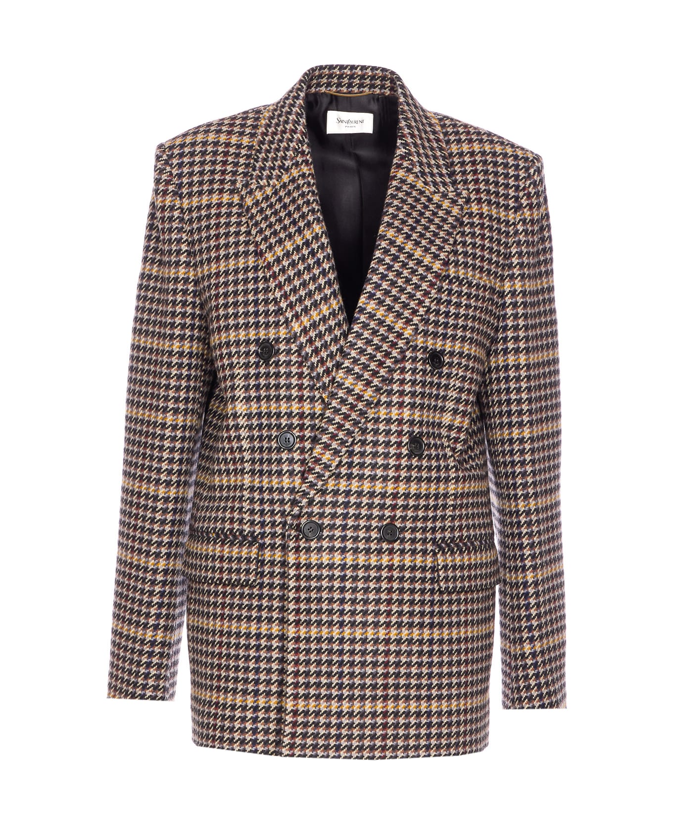 Saint Laurent Wool Check Jacket - Brown