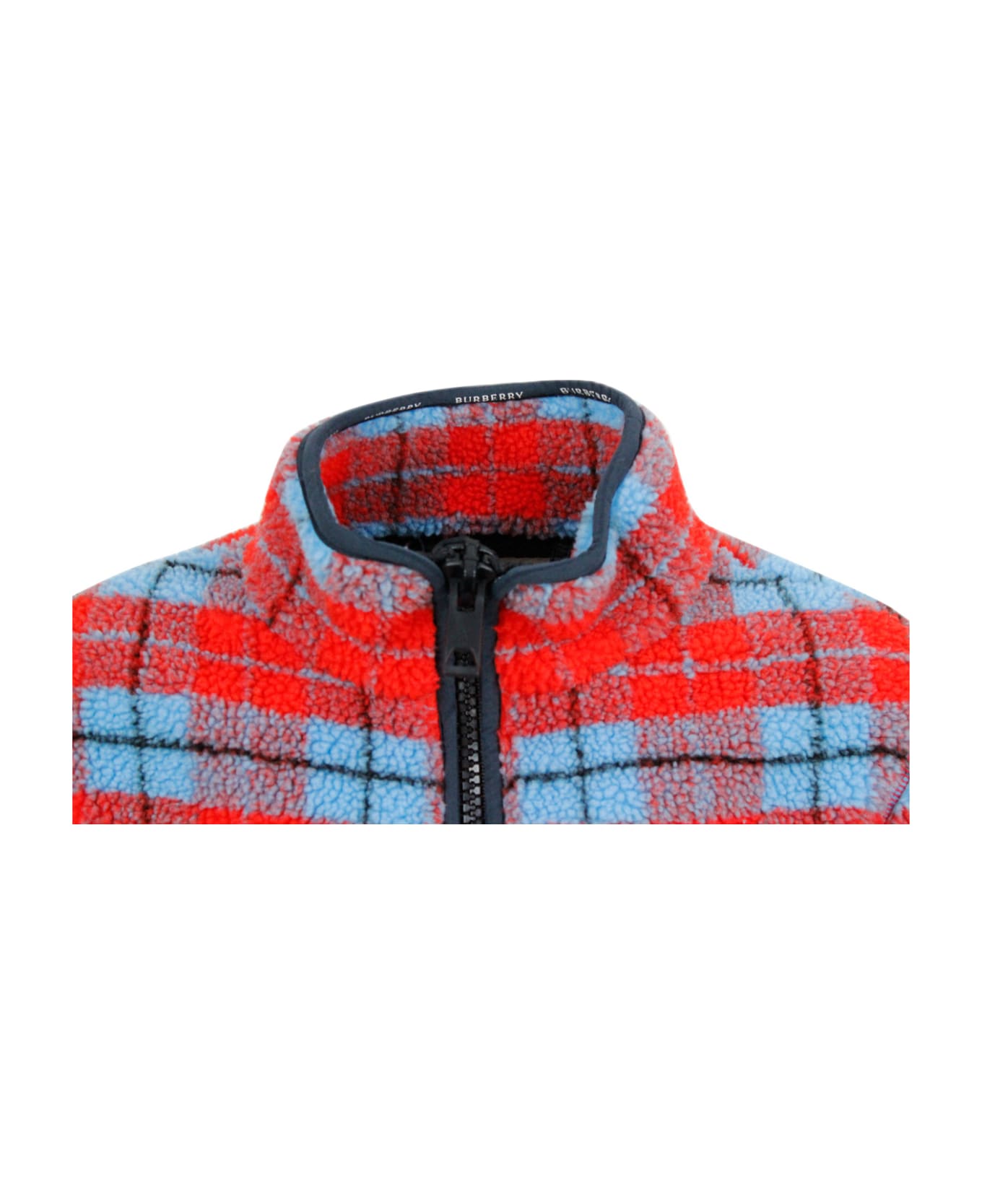 Burberry Jacket Made Of Cotton Fleece With Tartan Motif In Bright Colors And Half Zip Closure - Red