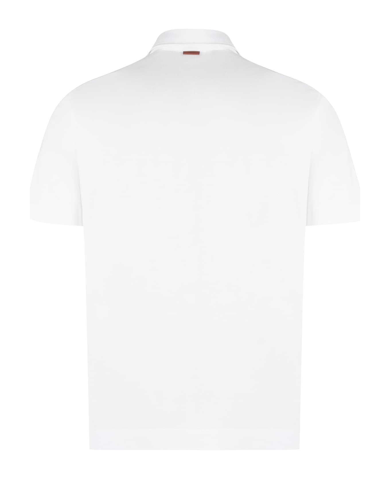 Zegna Short Sleeve Cotton Pique Polo Shirt - White