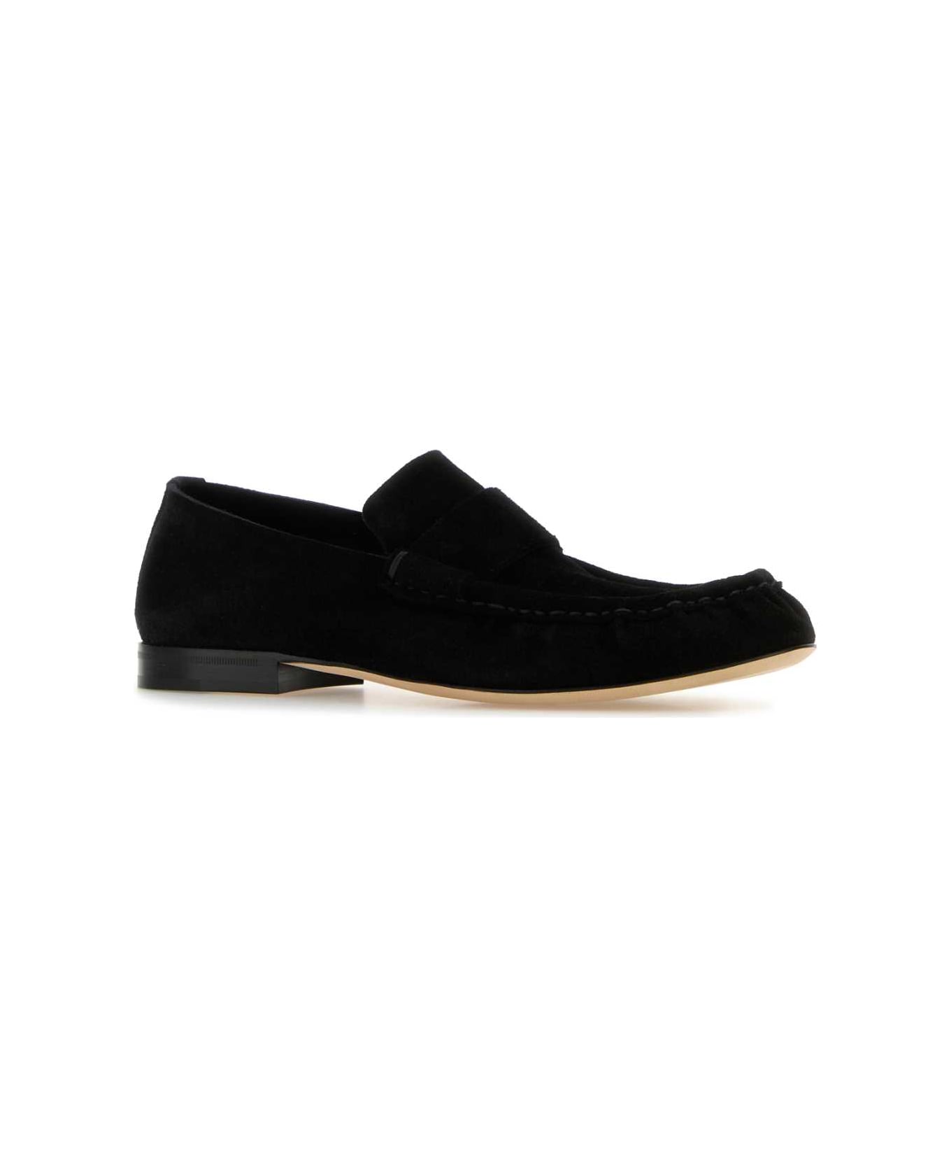 The Row Black Suede Soft Loafers - Black