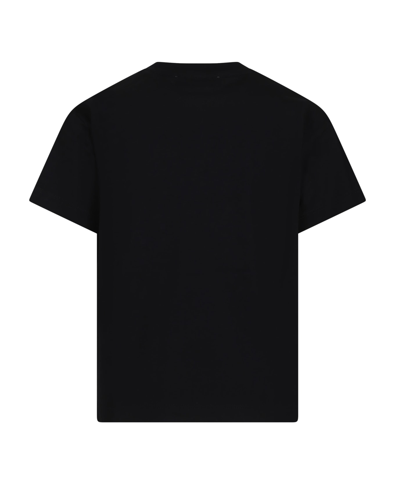 MSGM Black T-shirt For Girl With Logo And Rhinestones - Black