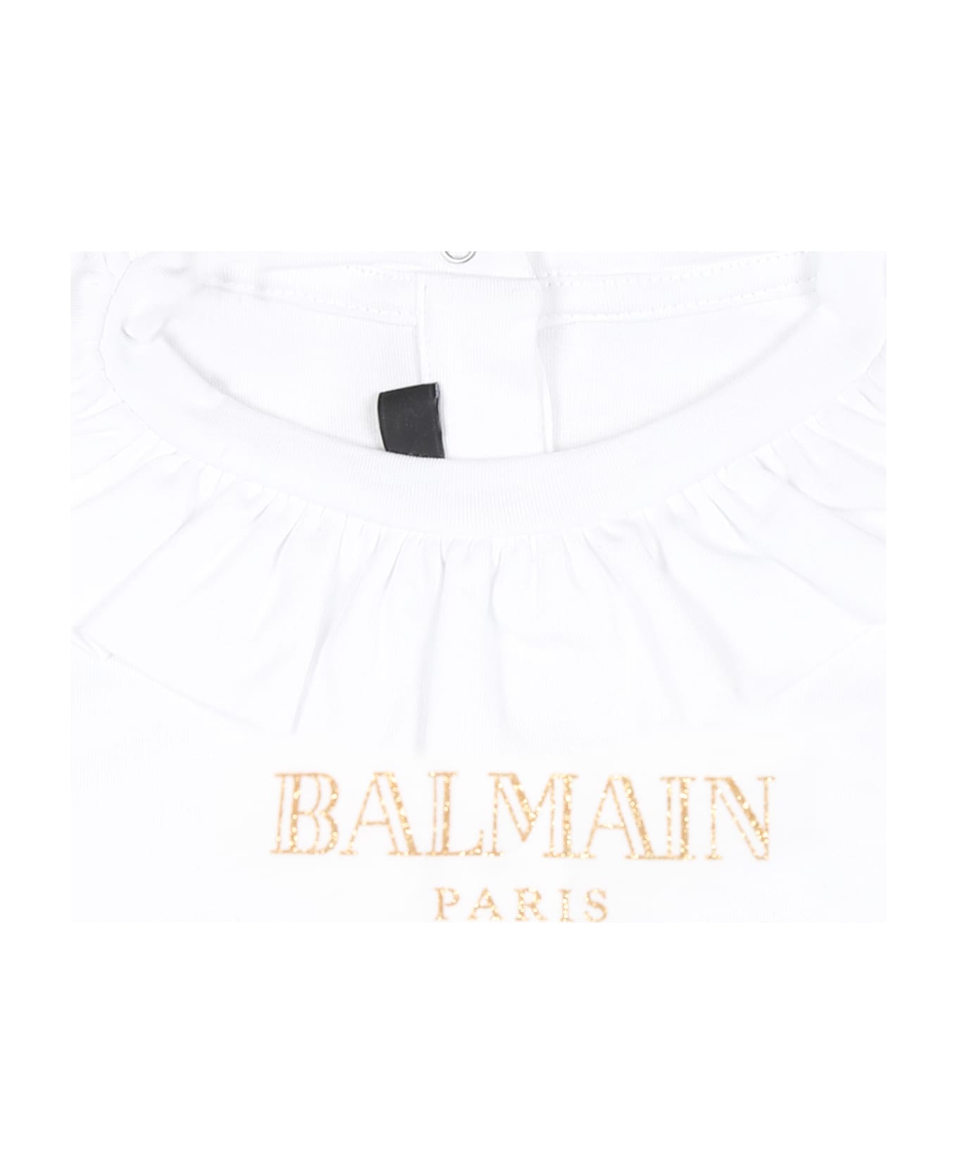 Balmain White T-shirt For Baby Girl With Logo - White