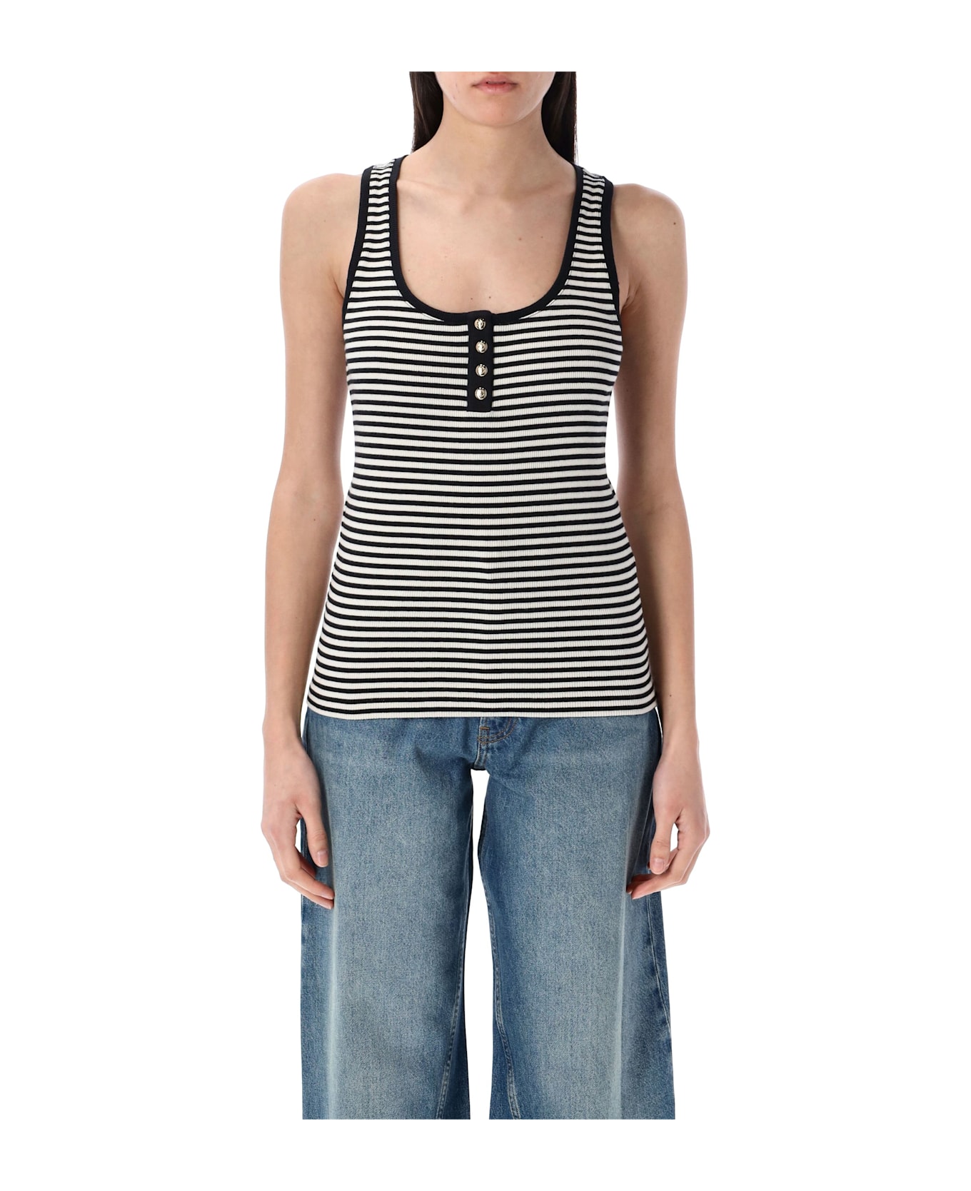 Anine Bing Alessia Tank Top - BLACK WHITE STRIPED