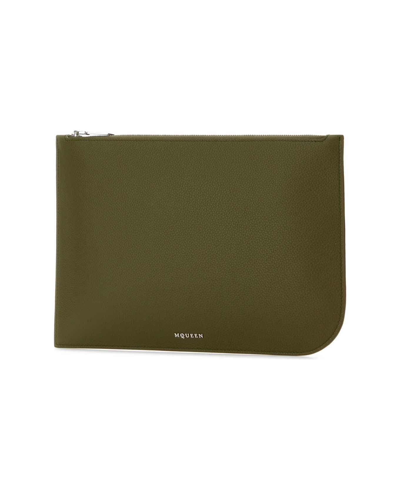 Alexander McQueen Olive Green Leather Large Sling Pouch - MILITARYSILVER