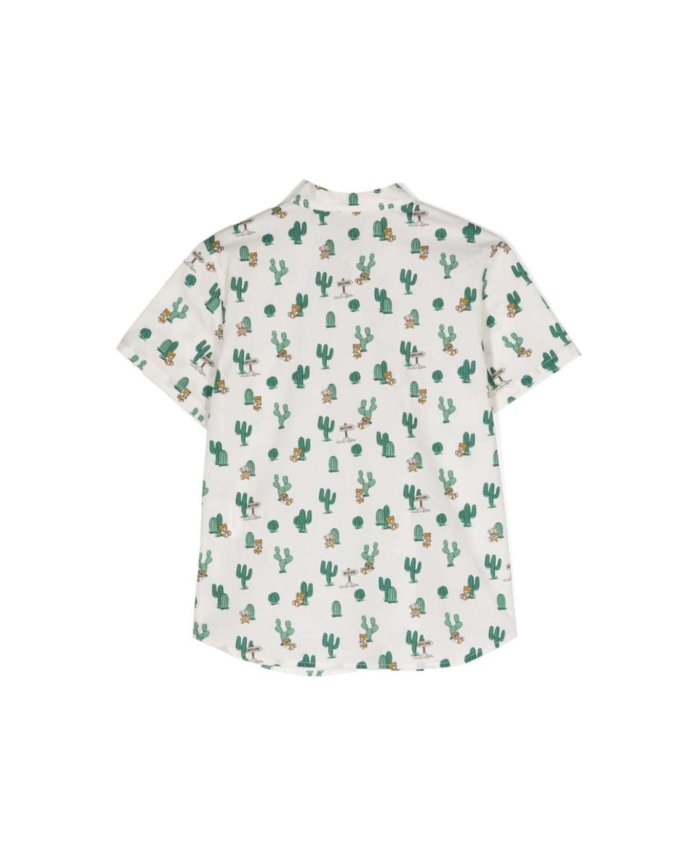 Moschino White Shirt With Cactus And Teddy Bear In Stretch Cotton Boy - White シャツ