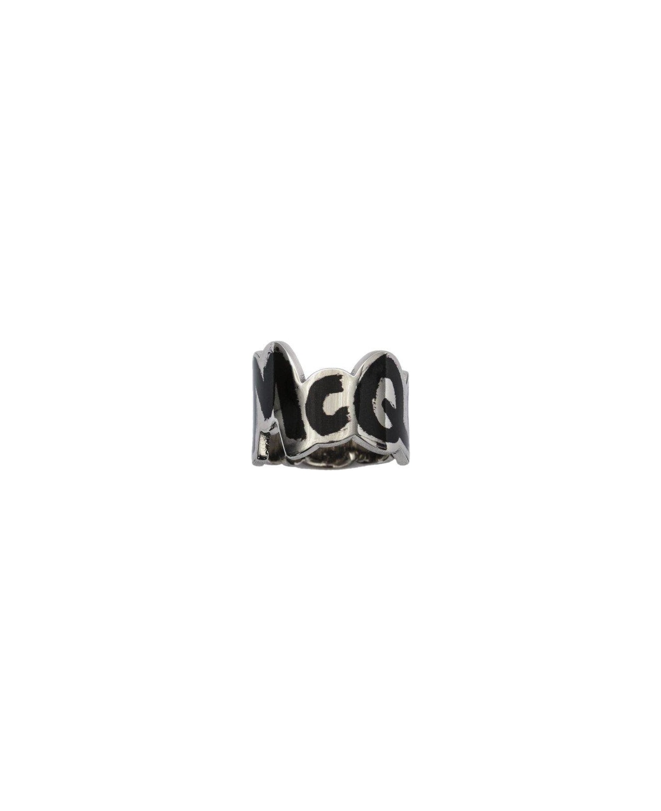 Alexander McQueen Logo Engraved Cut Out Ring - Nero