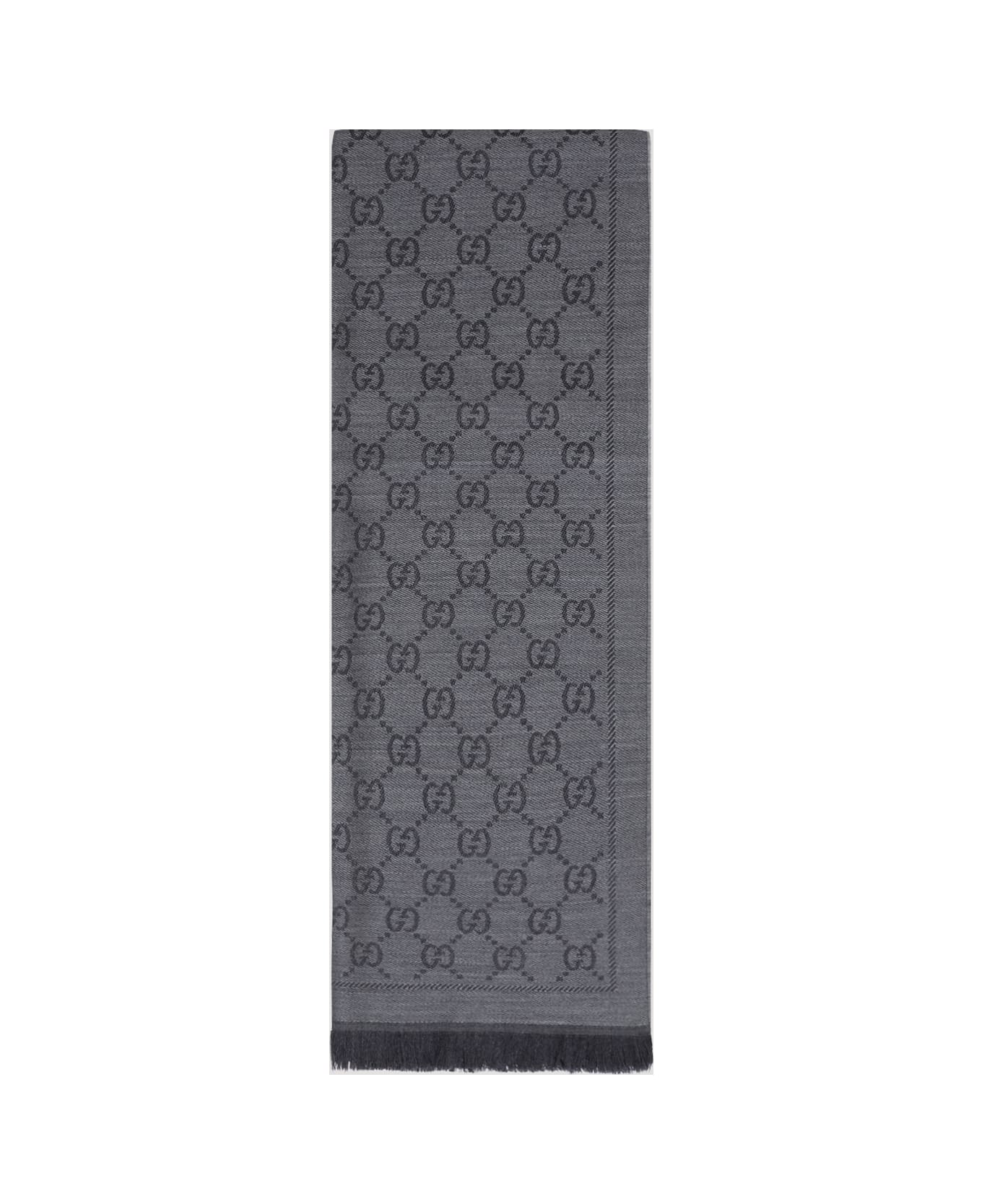 Gucci Gg Jacquard Pattern Knitted Scarf - Anthracite Black