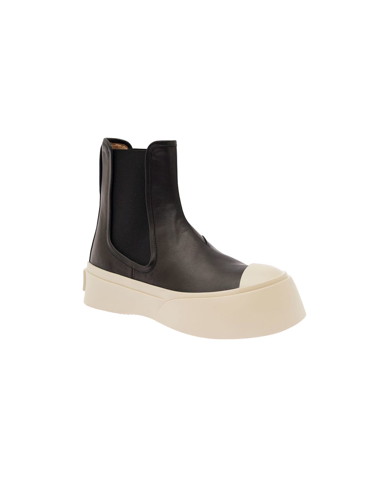Marni Black Chelsea Boots With Logo Patch In Leather Woman - Black