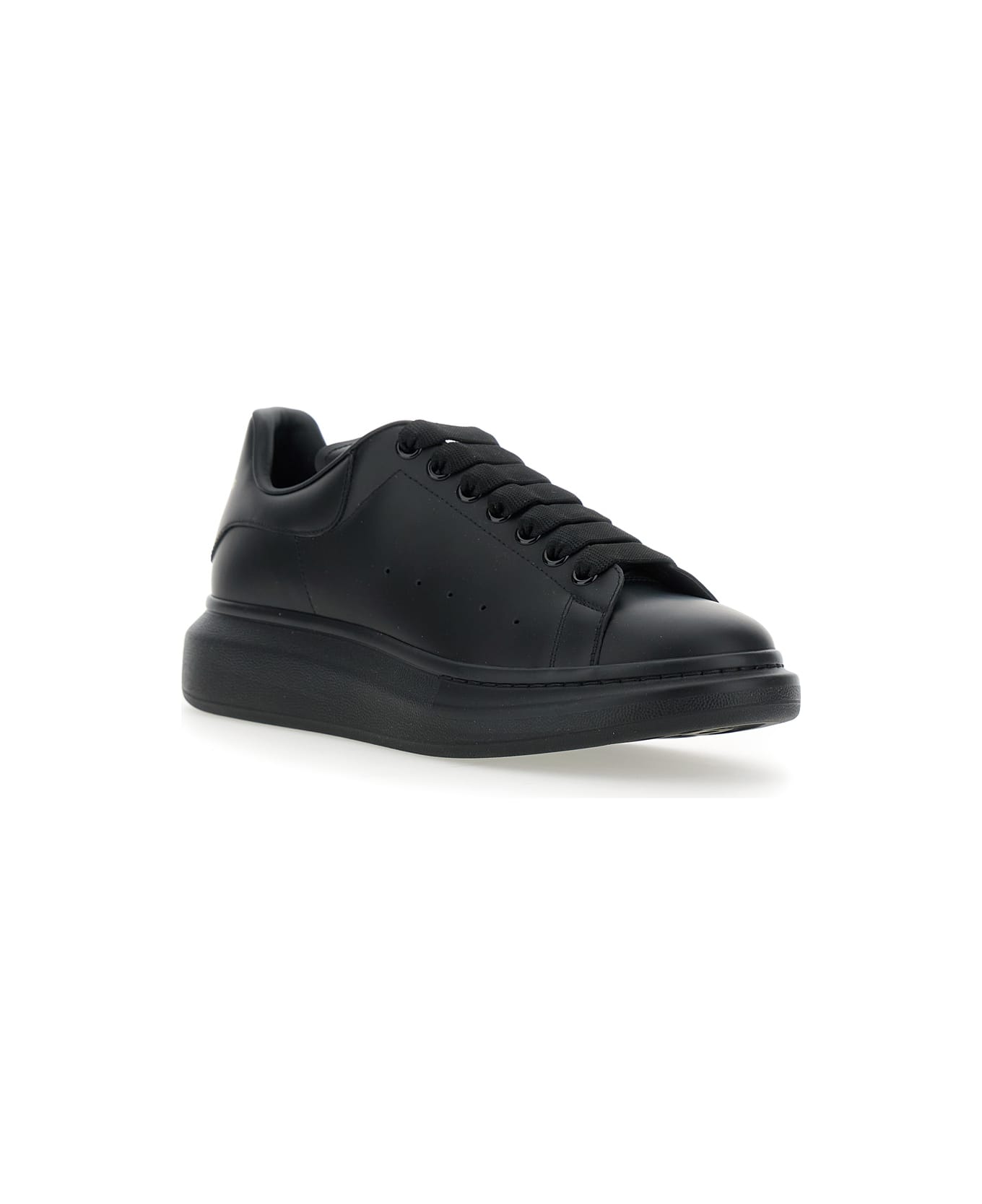 Alexander McQueen Black Oversize Sneakers With Logo Lettering On The Heel In Leather Man - Black