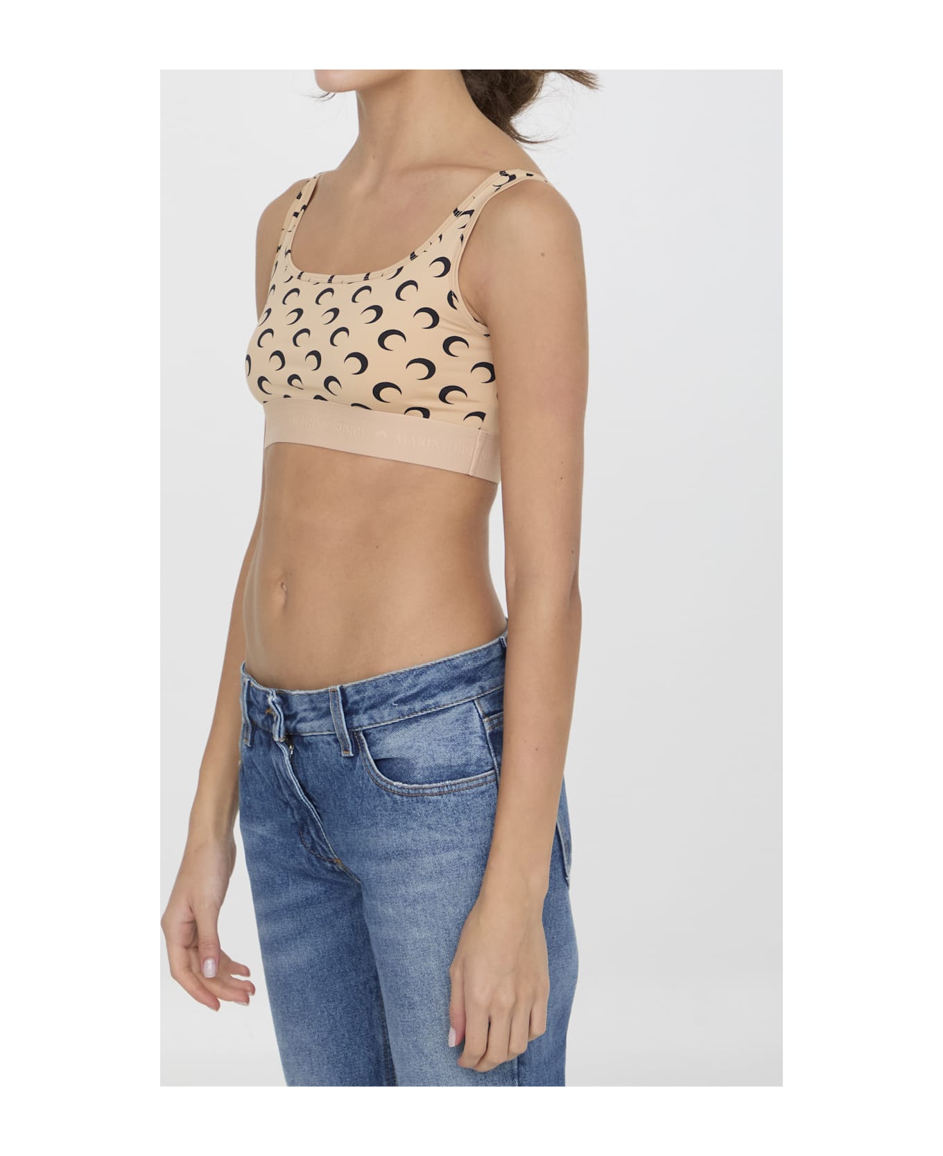 Marine Serre Moon Printed Sports Bra - Beige