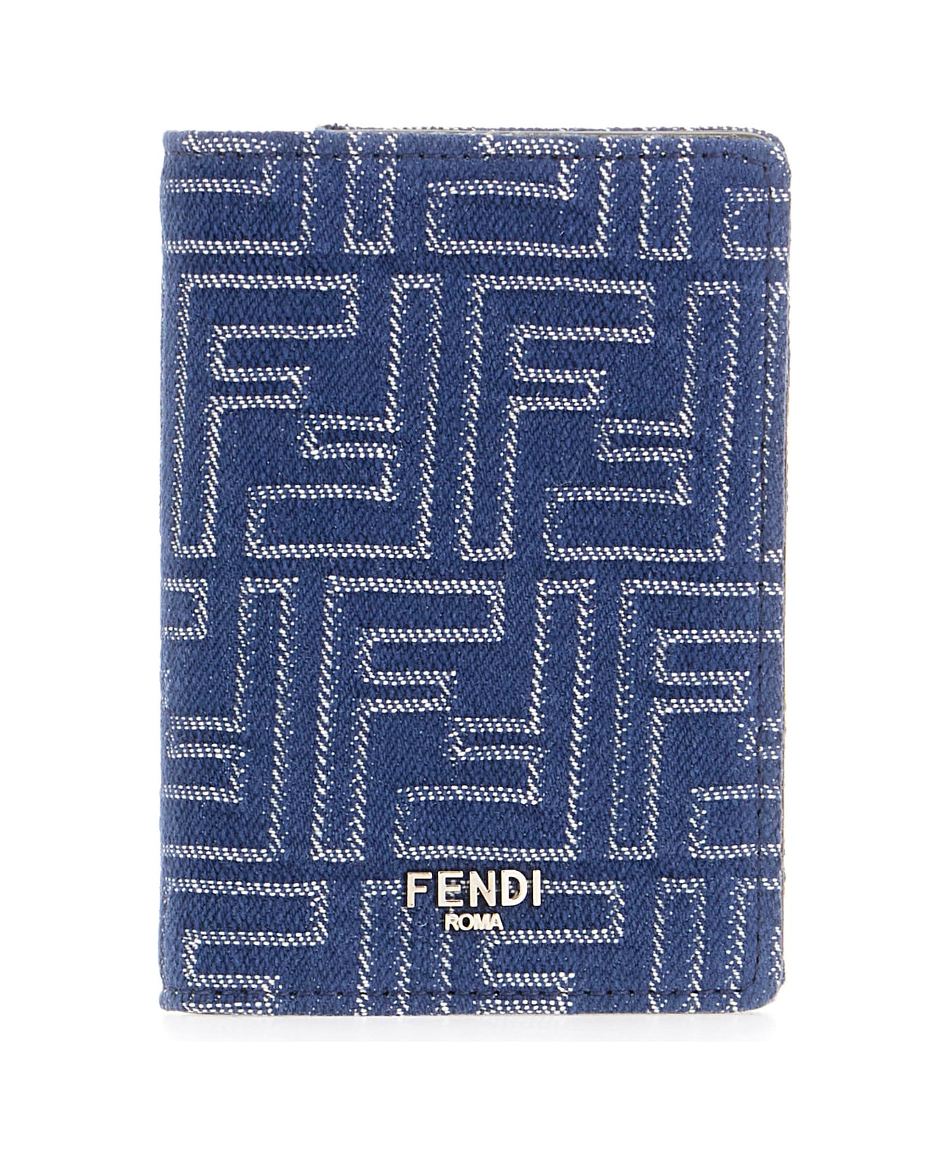 Fendi Embroidered Fabric Wallet - BLU DENIM