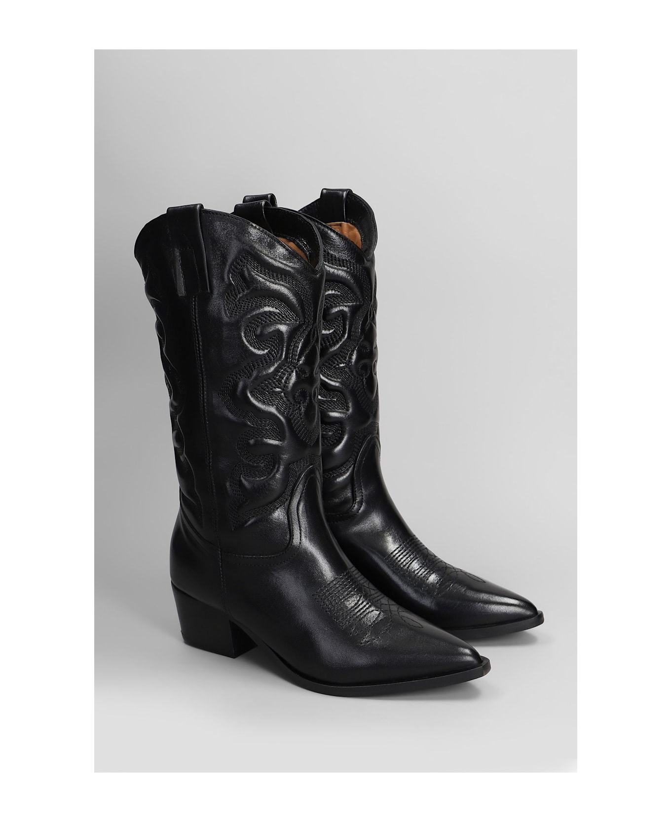 Julie Dee Texan Boots In Black Leather - black