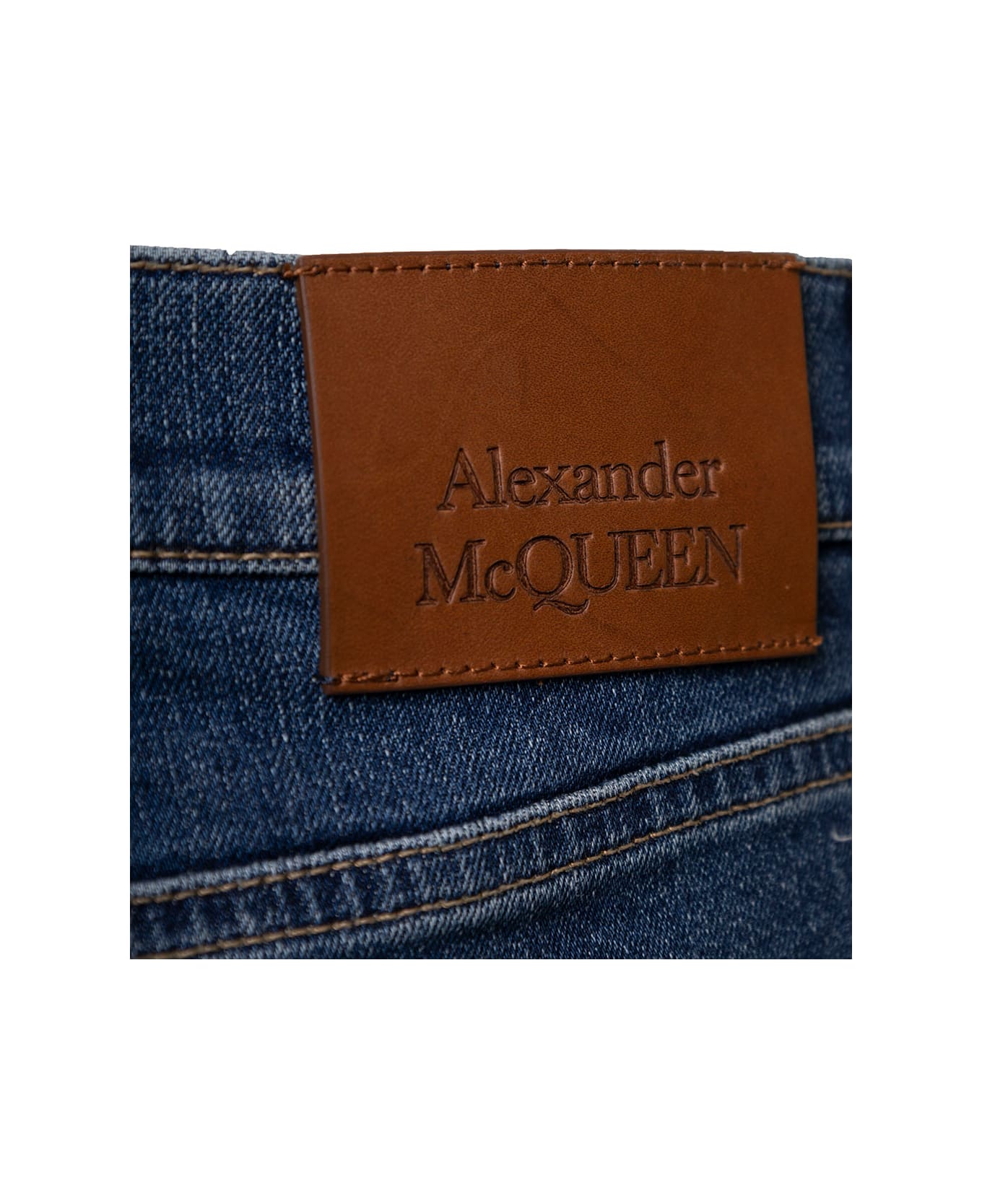 Alexander McQueen Man's Five Pockets Blue Denim Jeans With Logo - BLUE WASHED