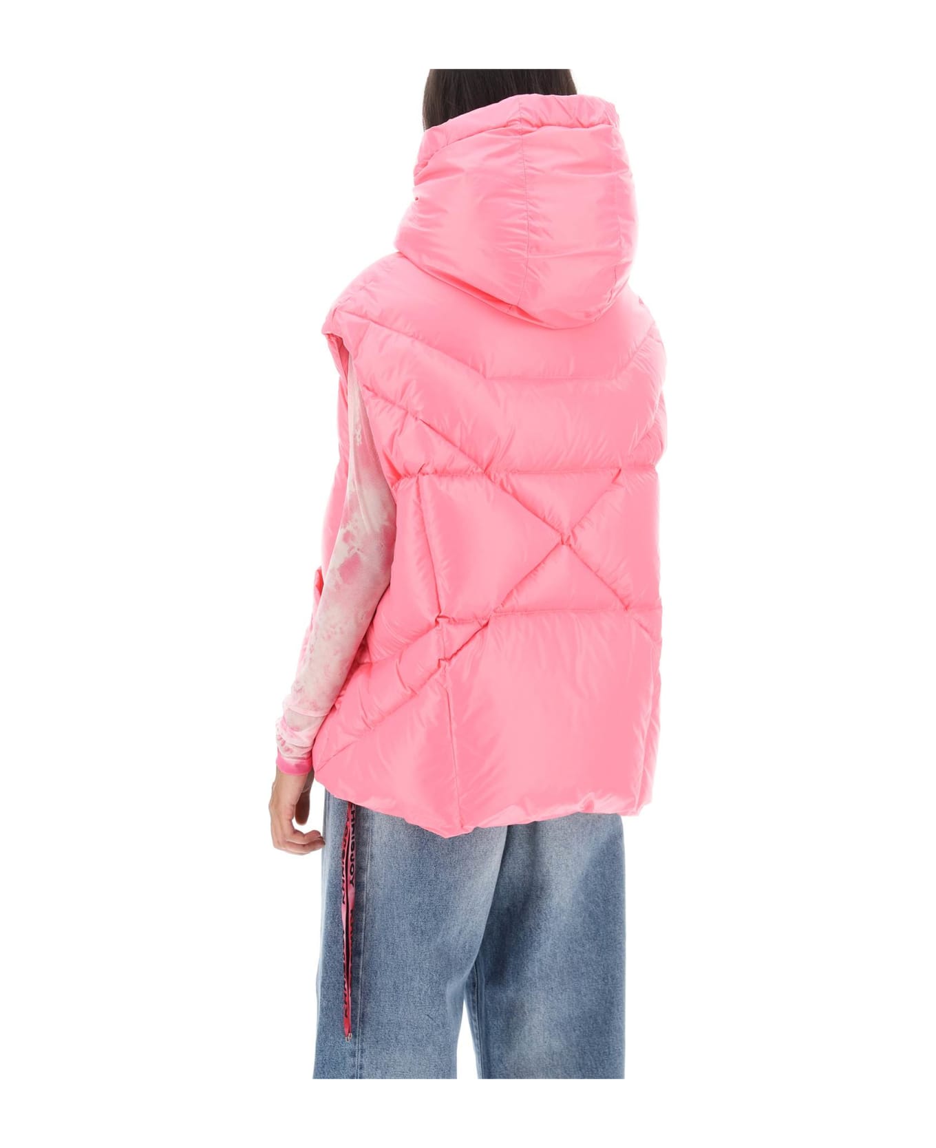 Khrisjoy Oversized Puffer Vest With Hood - FLAMINGO PINK (Pink)
