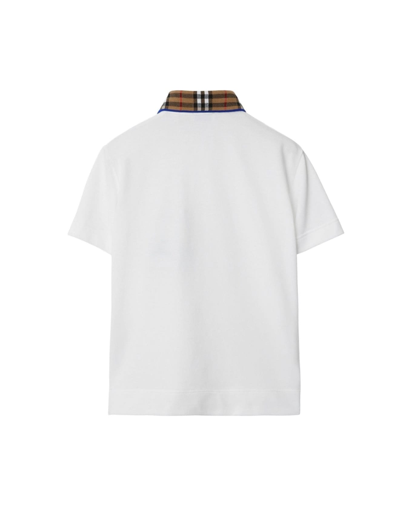 Burberry 
johanne
 White Polo Shirt With Check Motif Collar In Cotton Boy - White