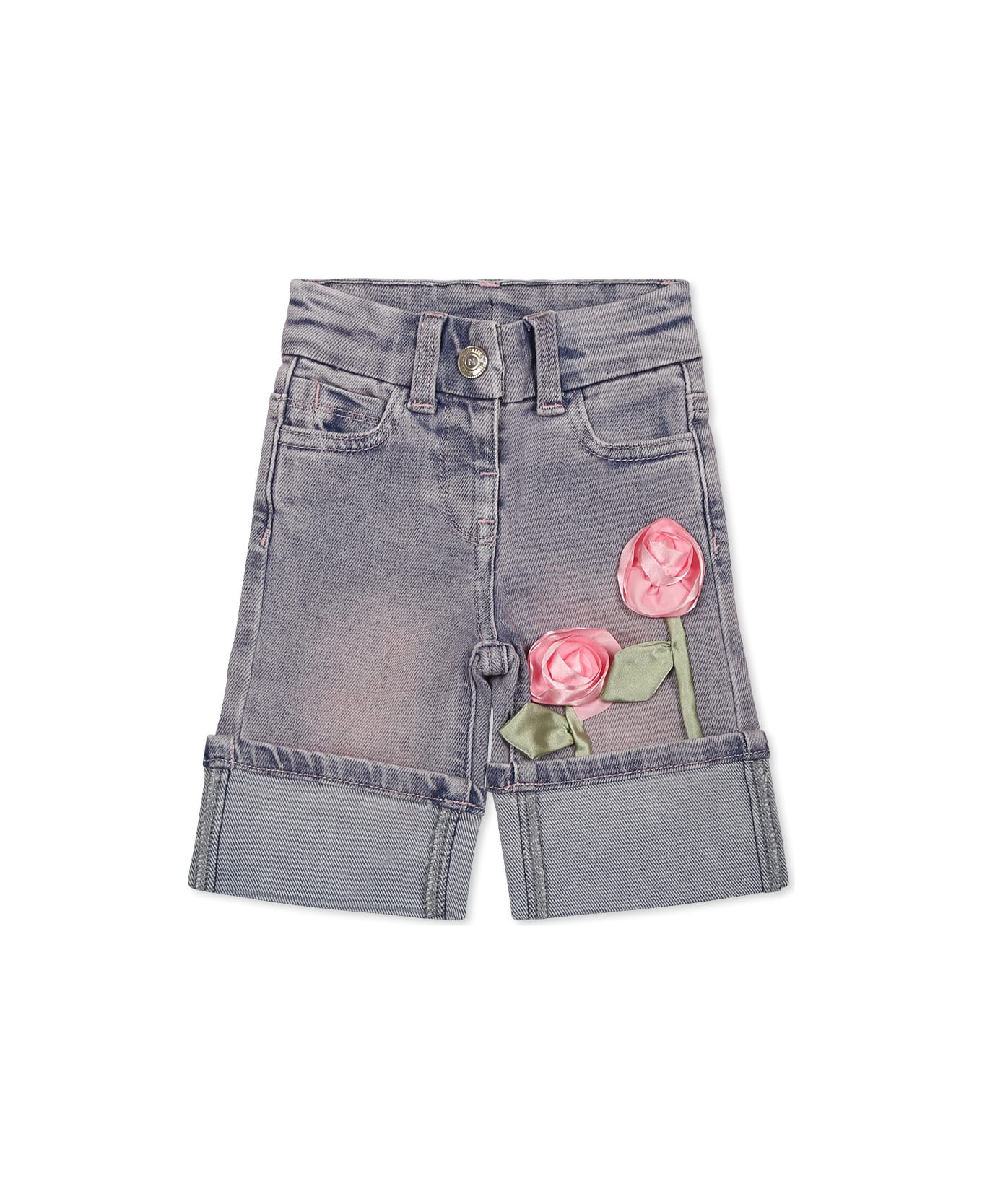 Monnalisa Denim Jeans For Baby Girl With Roses - Denim