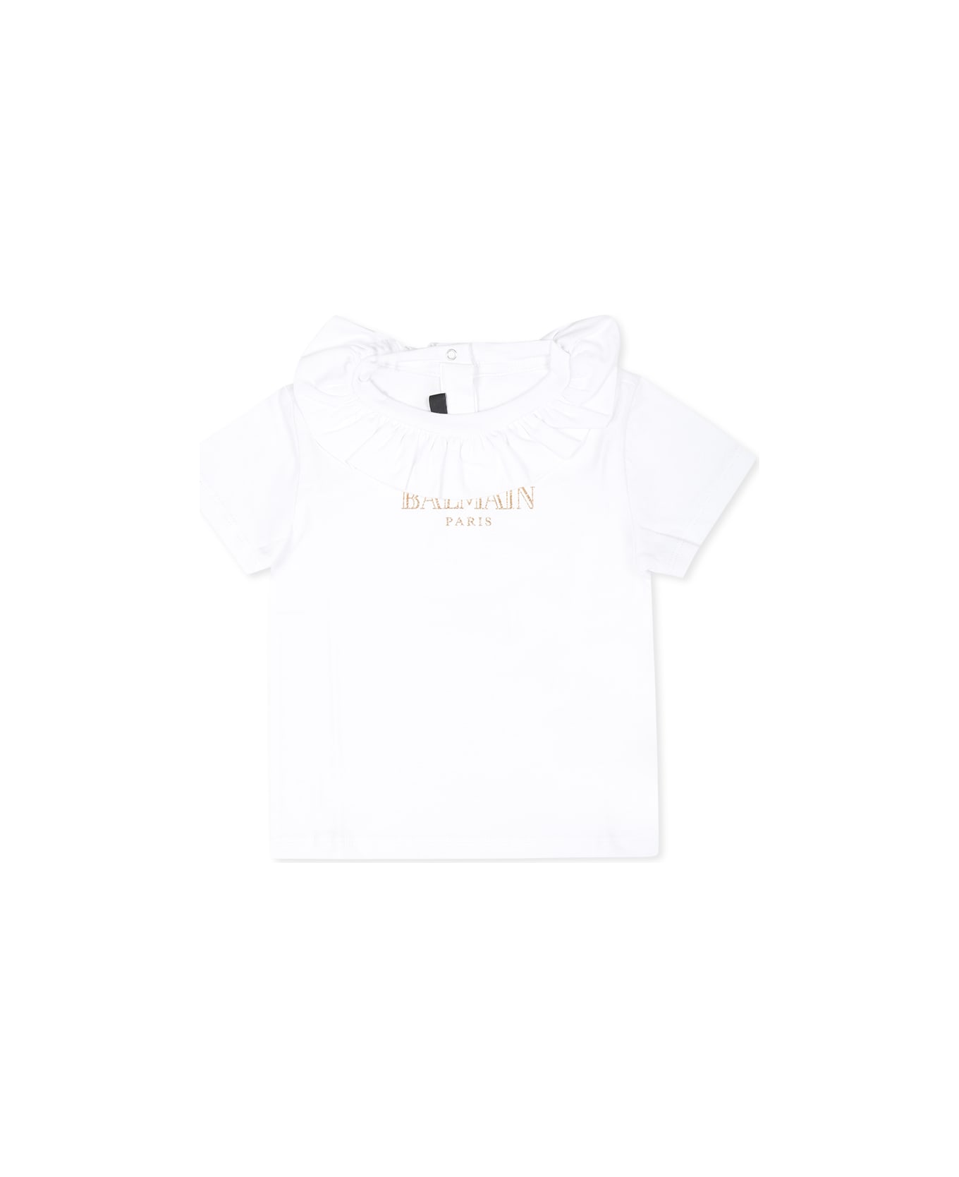 Balmain White T-shirt For Baby Girl With Logo - White