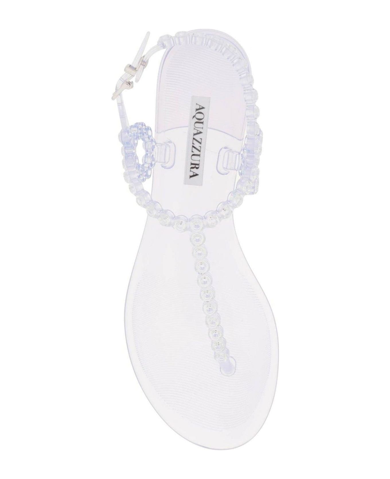 Aquazzura Almost Bare Embellished Jelly Flat Sandals - Argento