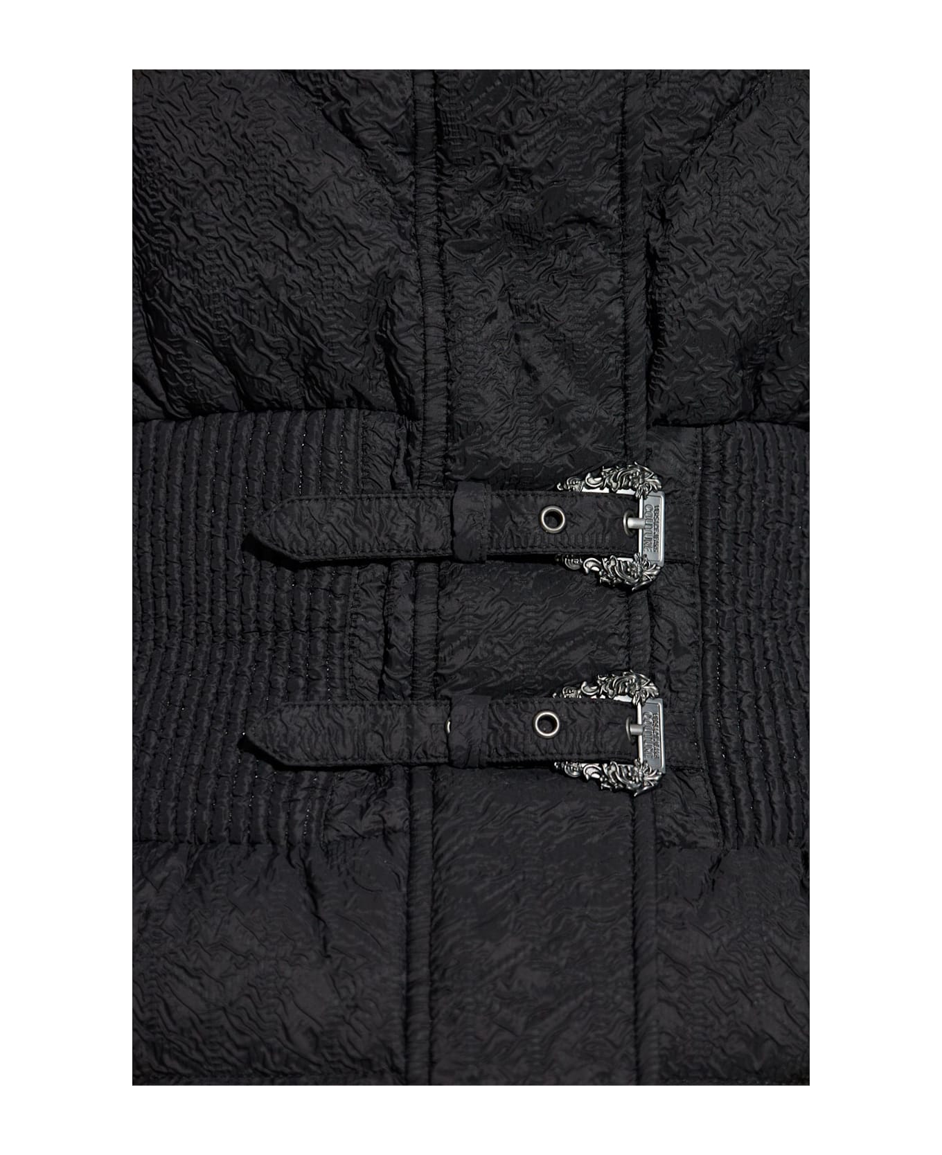 Versace Jeans Couture Down Jacket With Ruched Effect - BLACK