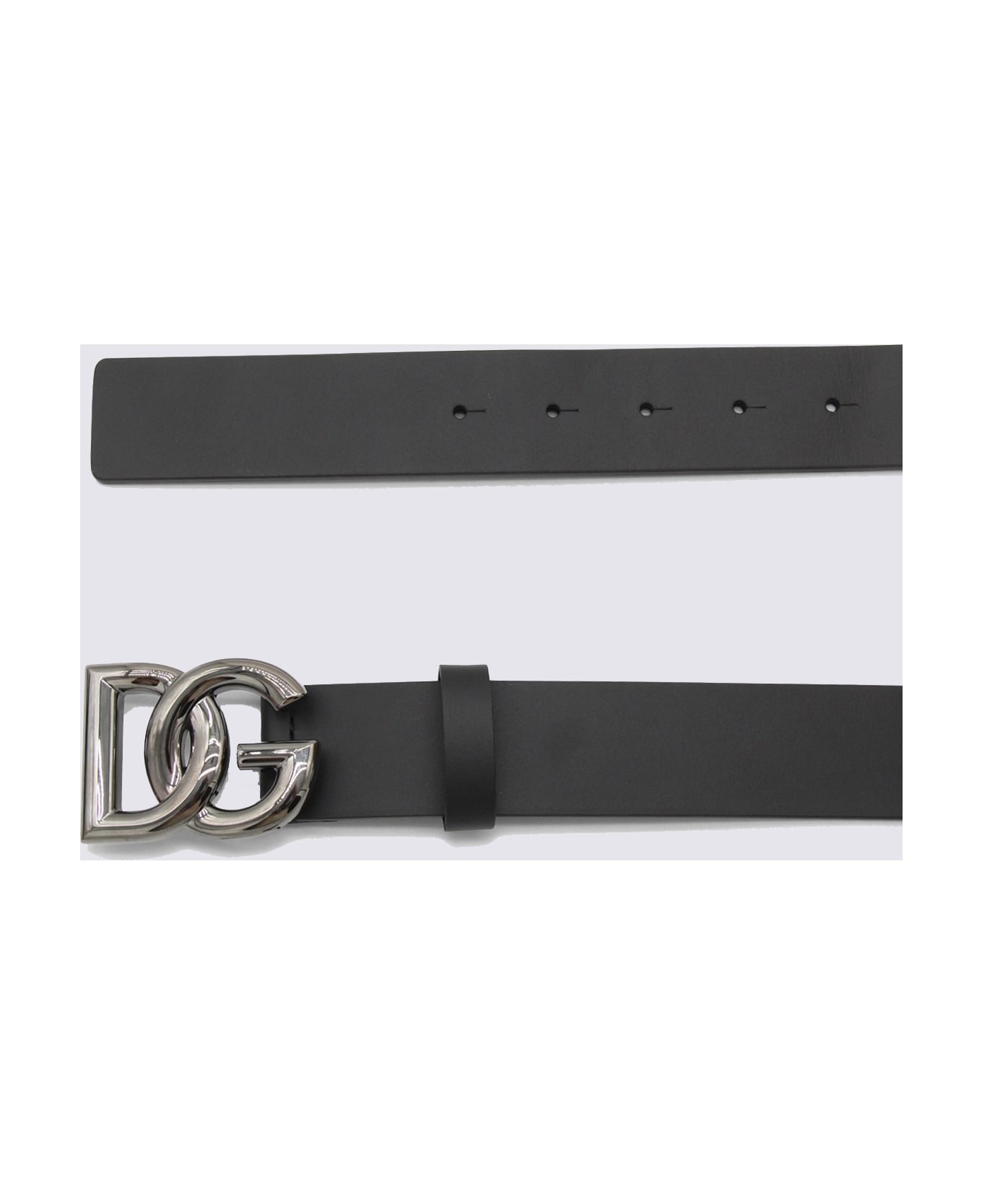 Dolce 
Gabbana Black Leather Belt - BLACK/RUTHENIUM
