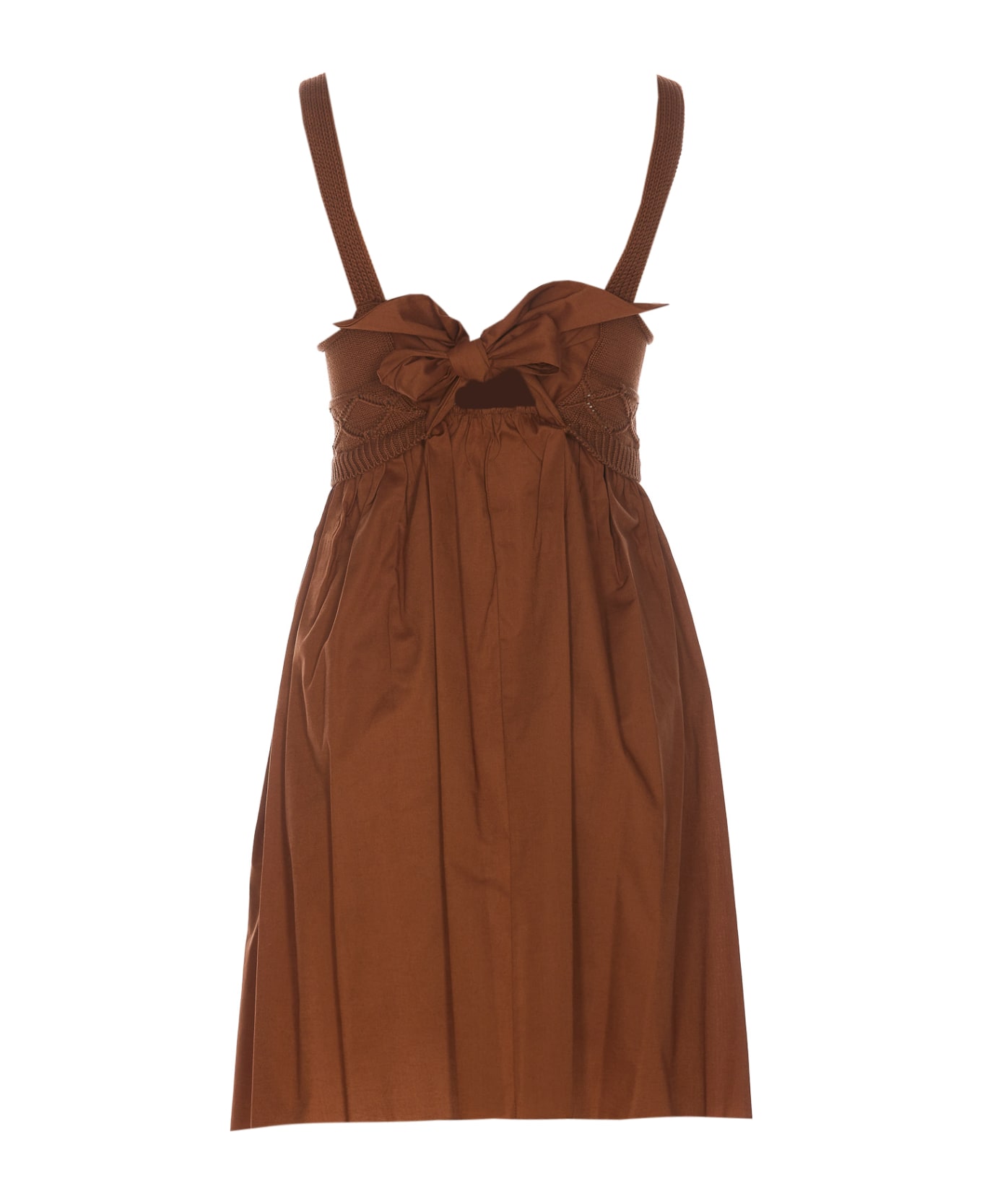 Liu-Jo Knitted And Popeline Short Dress - Brown ワンピース＆ドレス