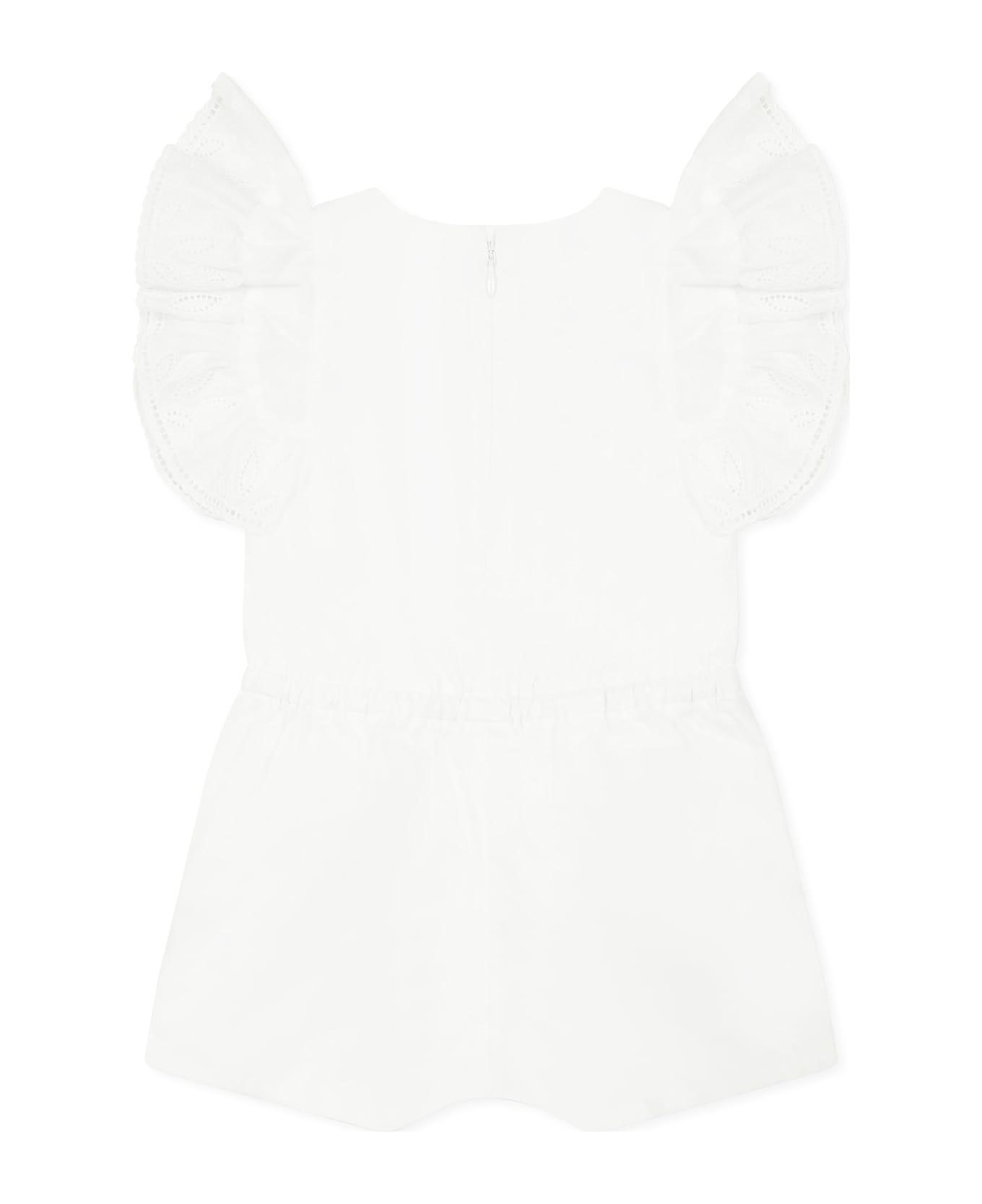 Chloé White Romper For Baby Girl With Logo - White