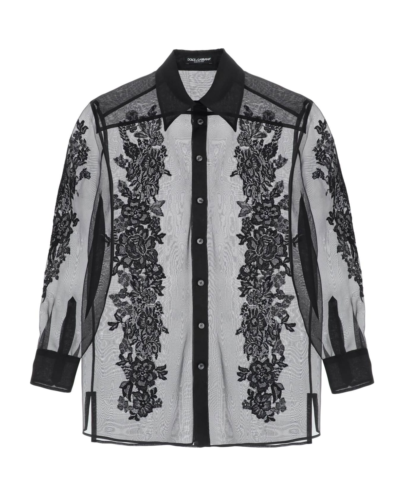 Dolce White & Gabbana Organza Shirt With Lace Inserts - NERO (Black)