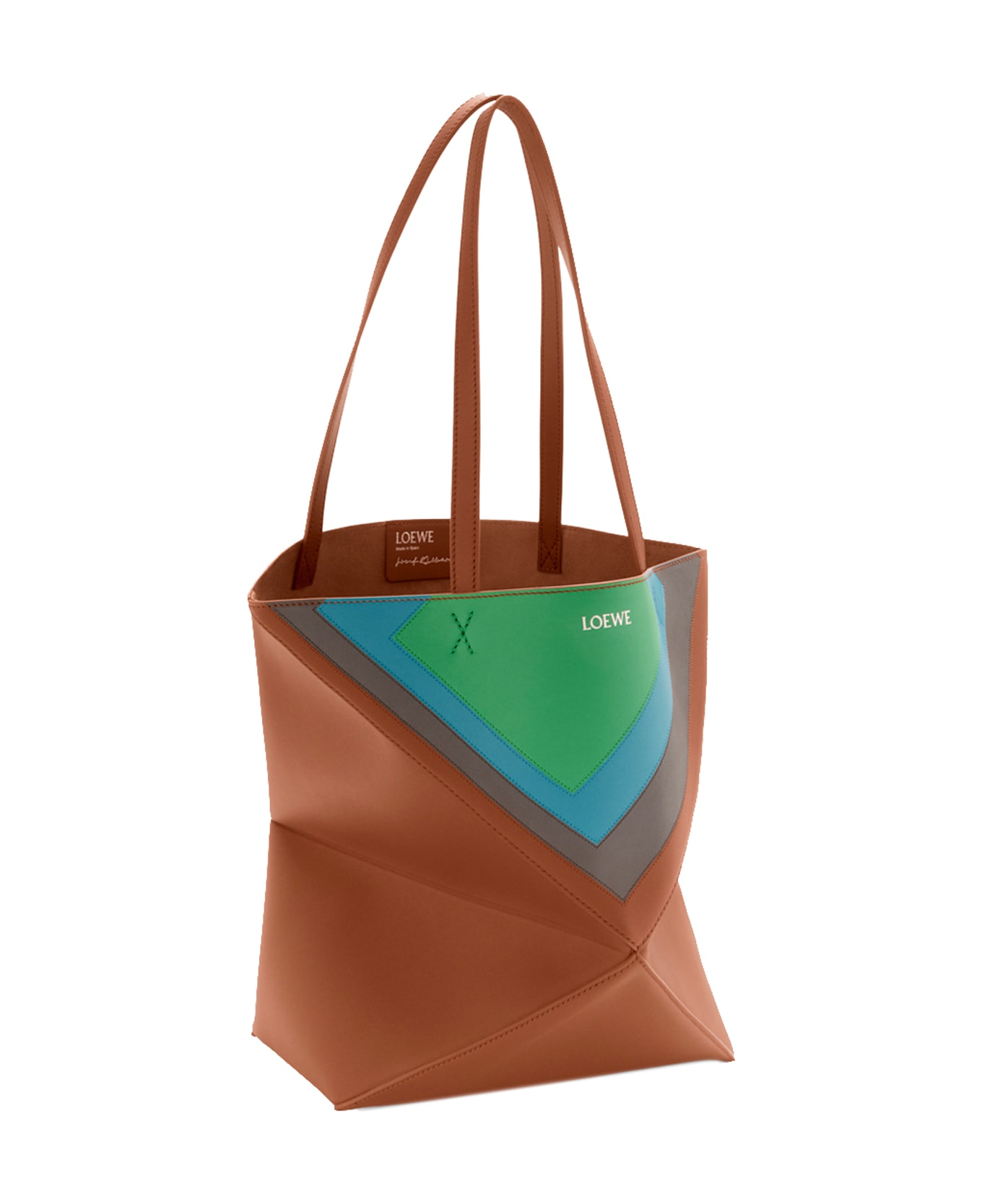 Loewe Medium Puzzle Fold Tote Bag In Calfskin Nappa - CARAMEL/BRIGHT GREEN トートバッグ