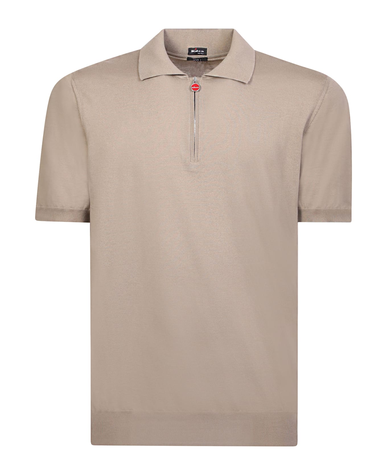 Kiton Zip-up Brown Polo Shirt - Beige