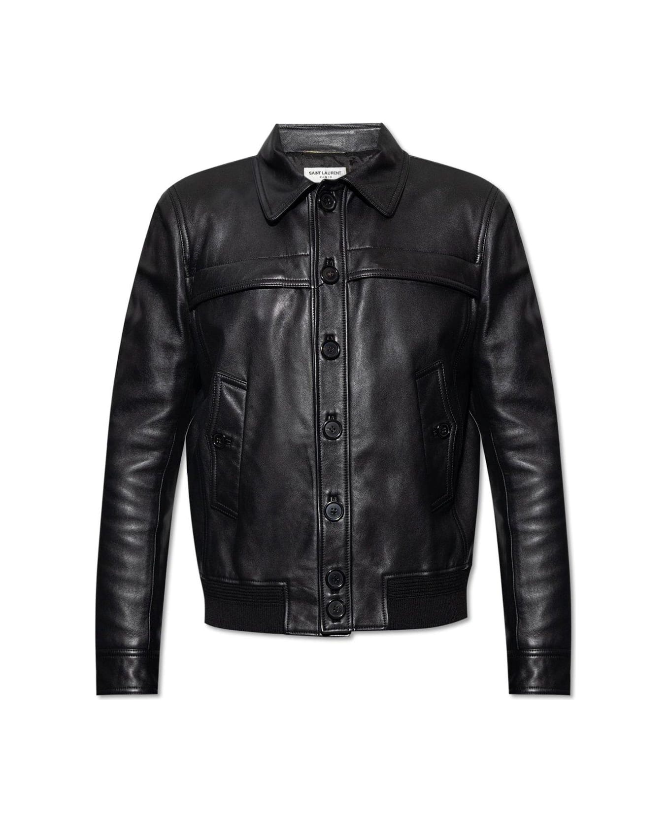 Saint Laurent Button Up Leather Jacket - BLACK