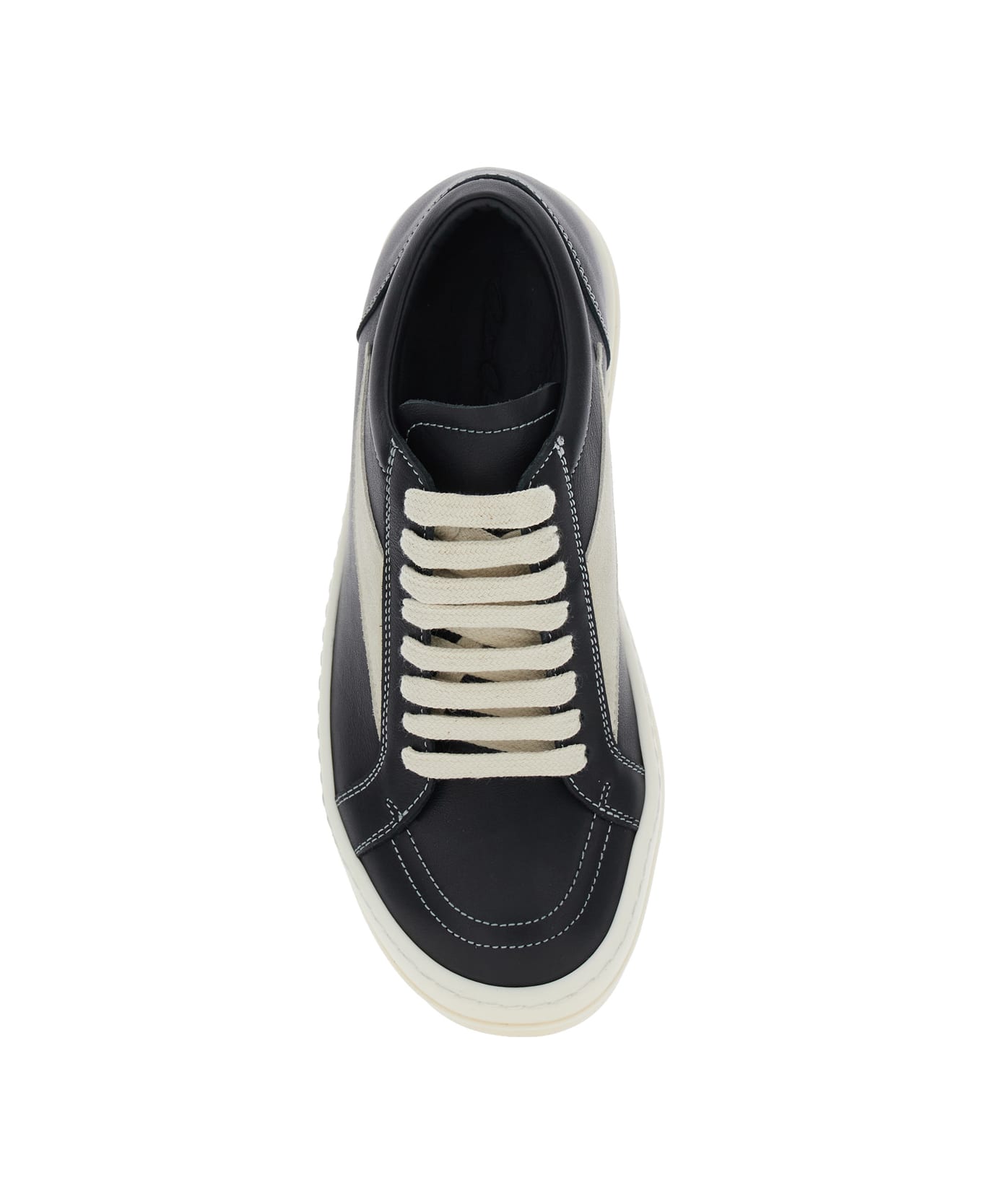 Rick Owens Black Low Top Sneakers With Contrasting Stitching In Leather Woman - Black