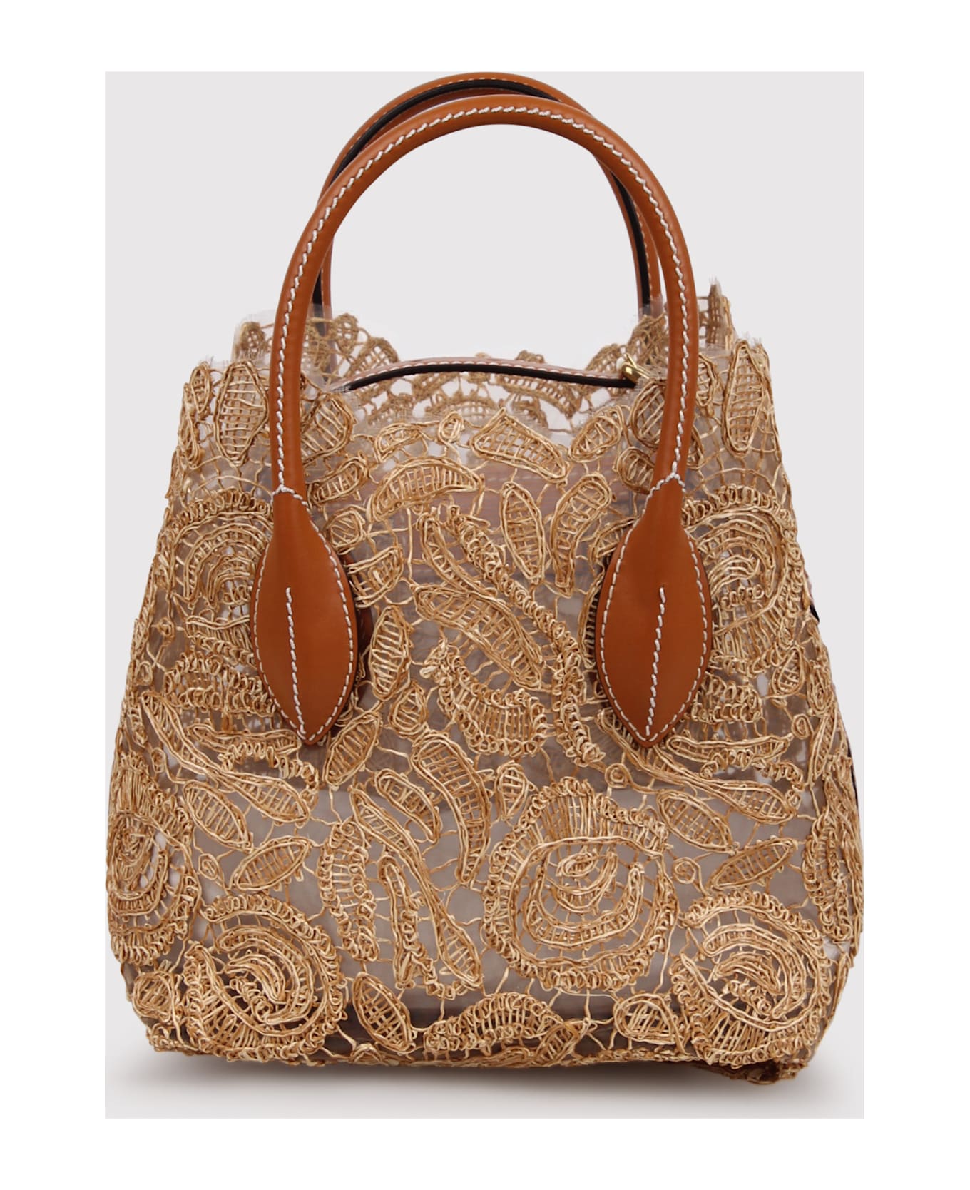 Ermanno Scervino Mini Maggie Bag In Natural Raffia Lace