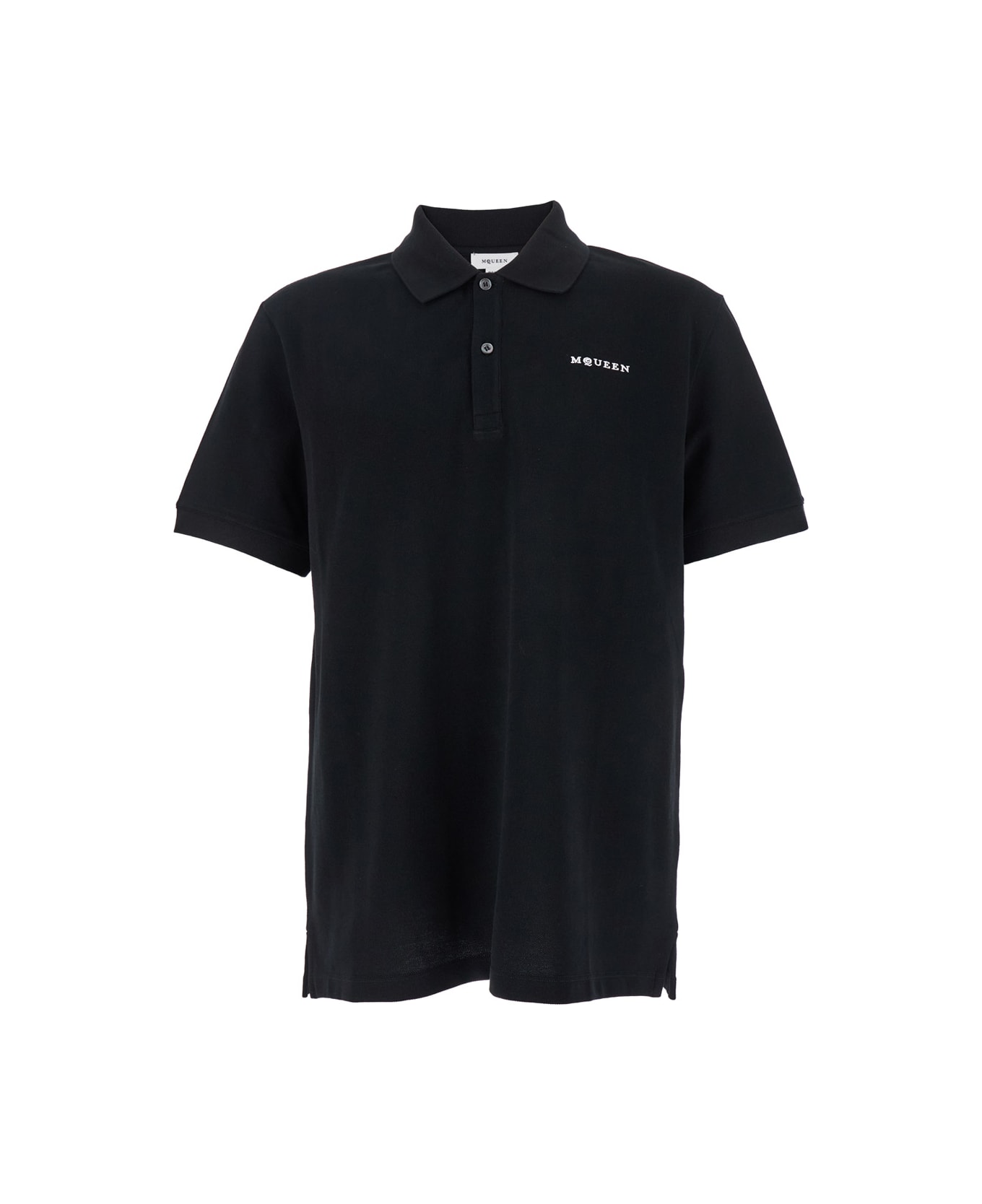 Alexander McQueen Black Polo Shirt With Classic Collar And Logo Lettering Embroidery On The Front In Cotton Man - Black