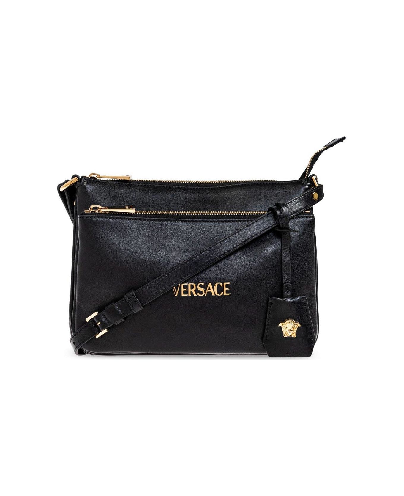 Versace Logo-lettering Zipped Shoulder Bag - BLACK