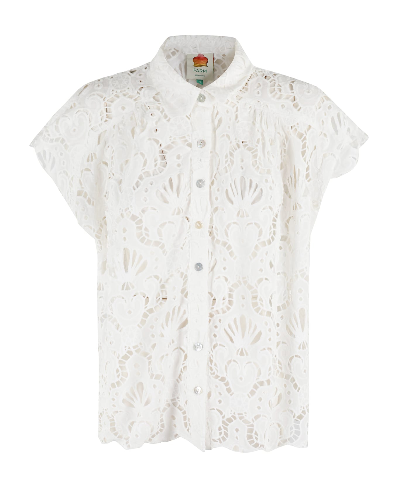 Farm Rio White Seashell Eyelet Shirt - White