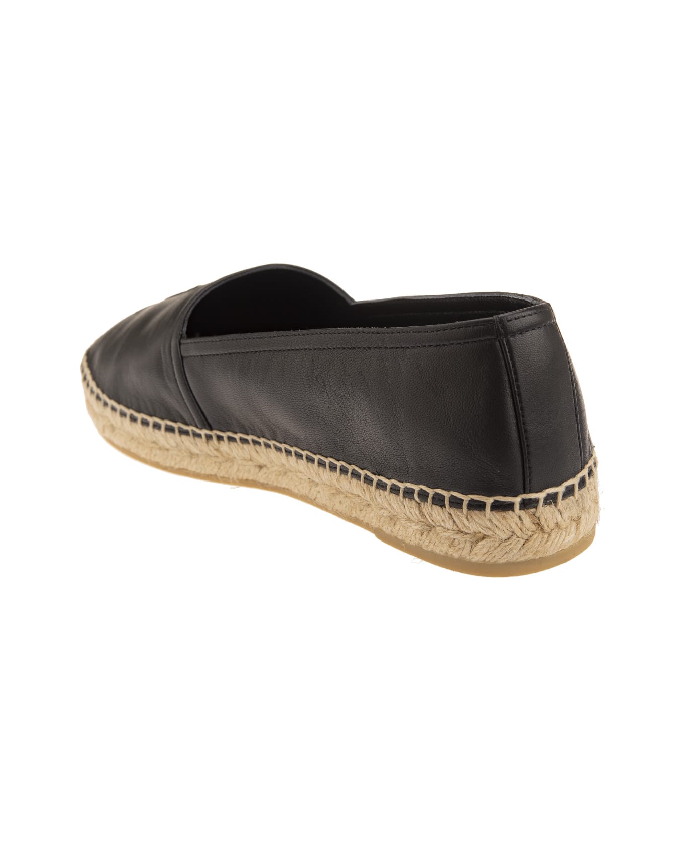 Saint Laurent Black Leather Monogram Espadrillas - Black