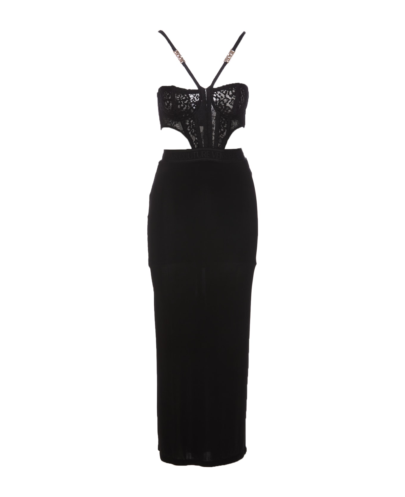 Versace Jeans Couture Lace-detailed Bustier Midi Dress - Black