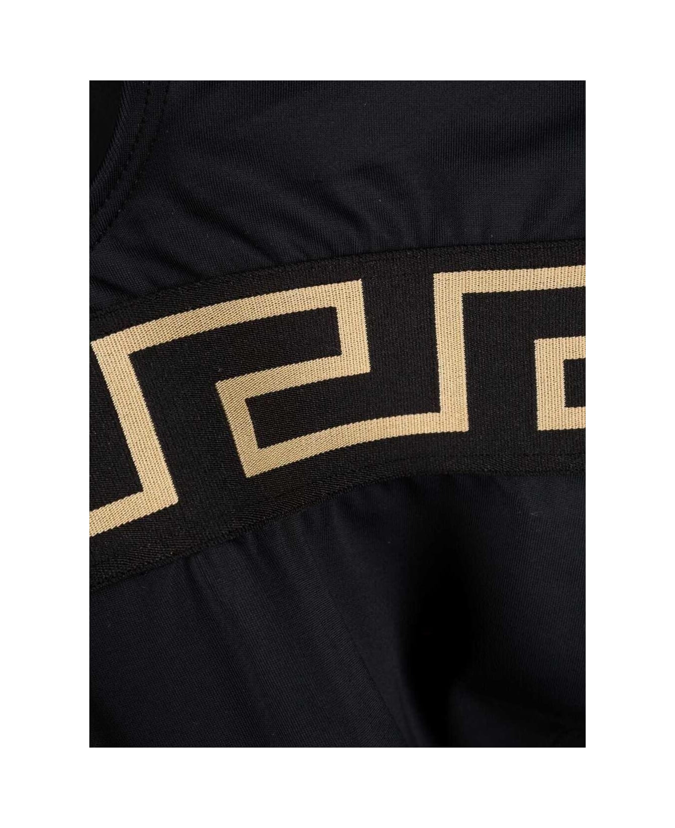 Versace Black Lycra Swimsuit With Greek Detail - Black