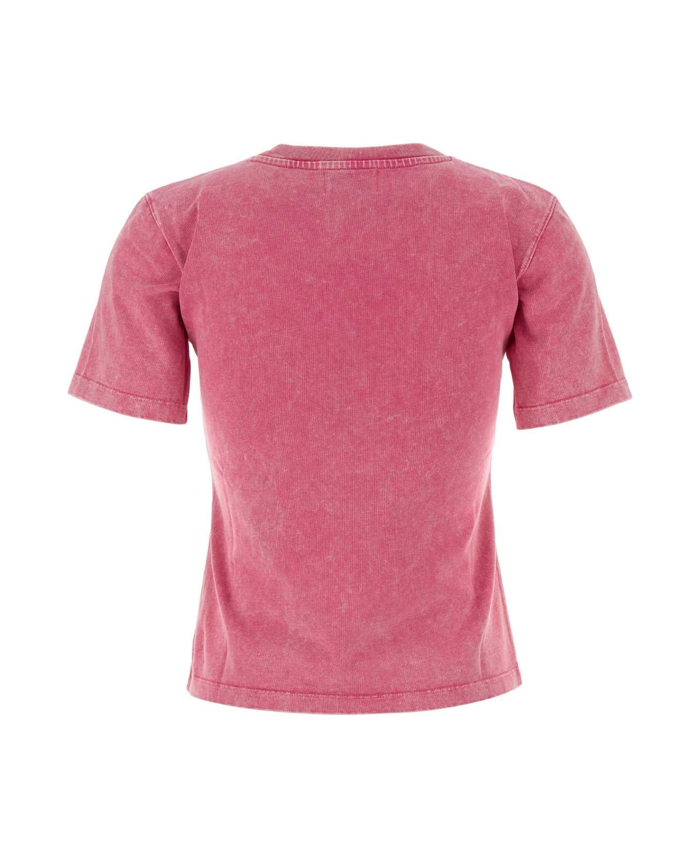 Ganni Pink Cotton T-shirt - HOTPINK
