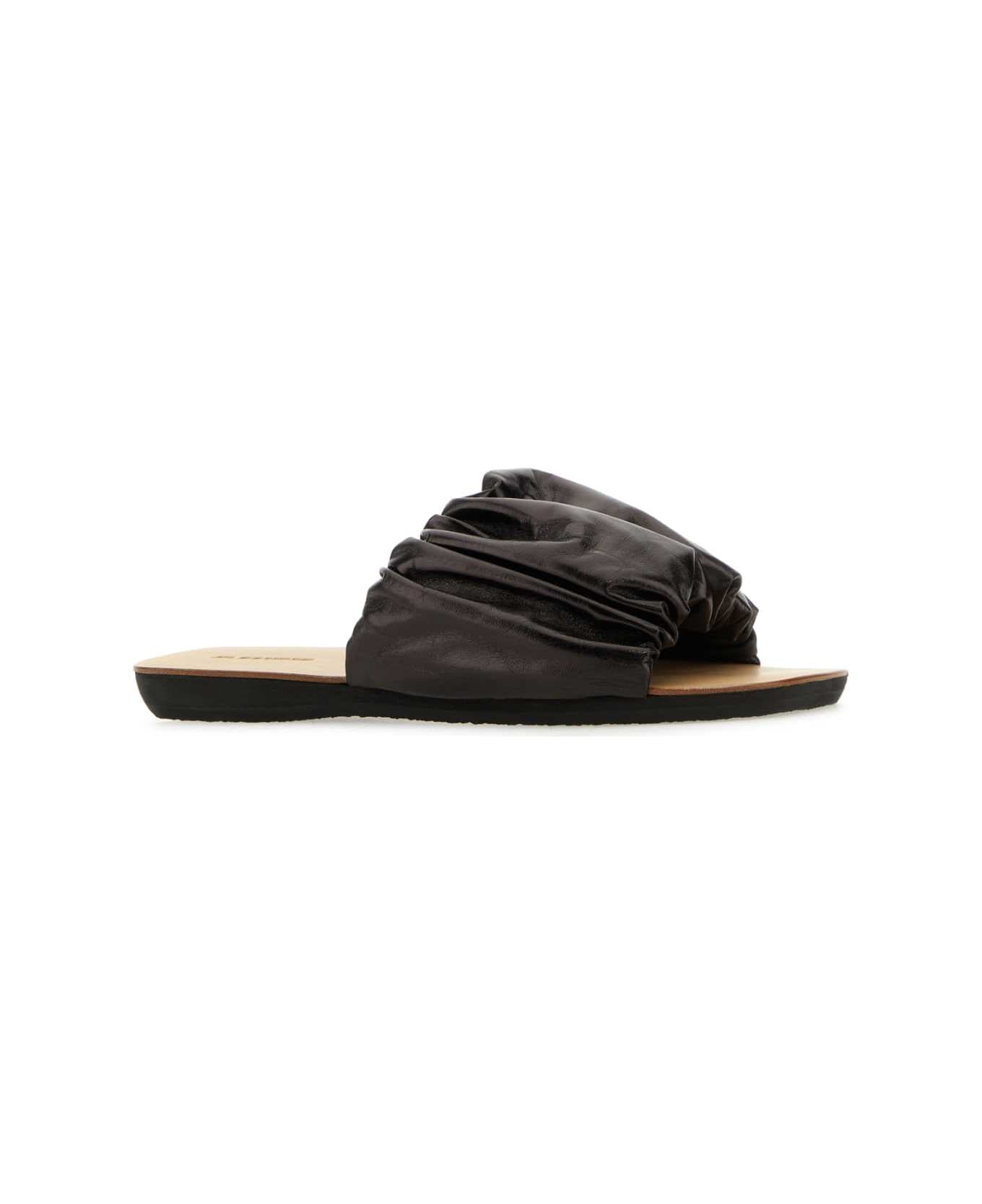 Jil Sander Dark Brown Leather Slippers - 001