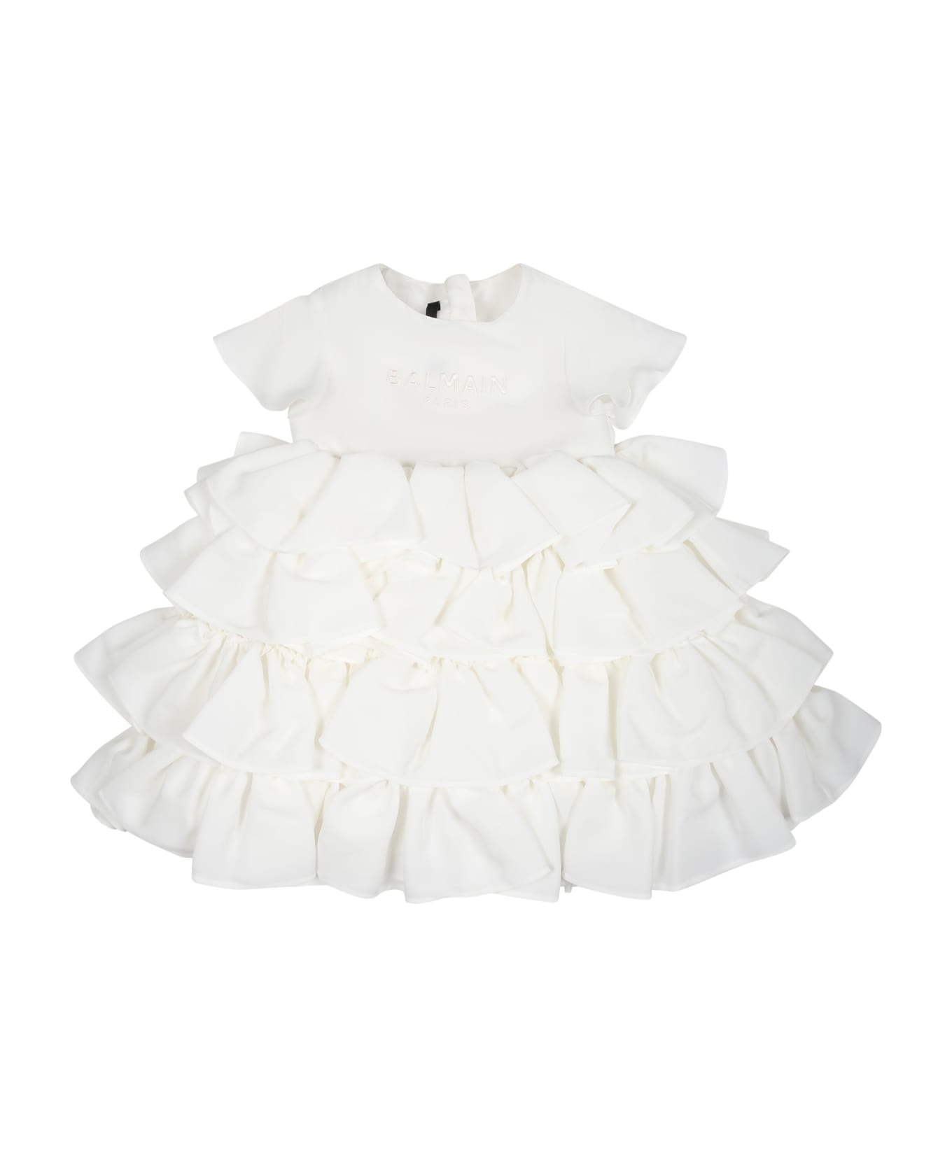 Balmain Elegant White Dress For Baby Girl With Logo - Ivory