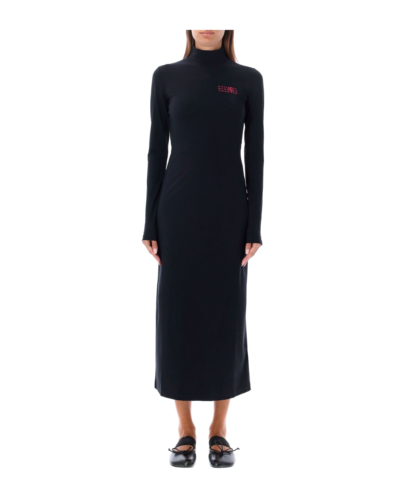 MM6 Maison Margiela High Neck Maxi Dress - BLACK