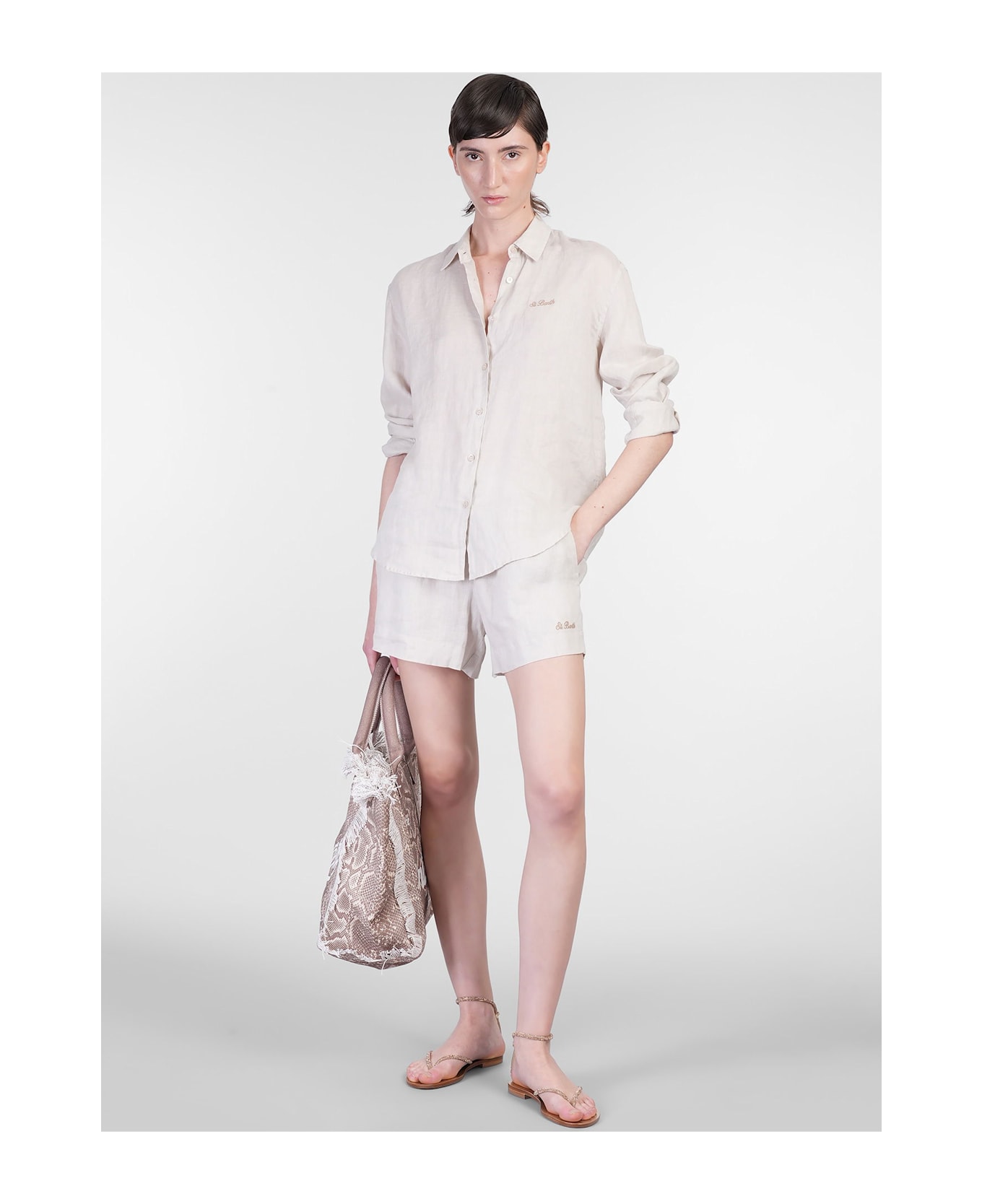 MC2 Saint Barth Meredith Shirt In Taupe Linen - taupe